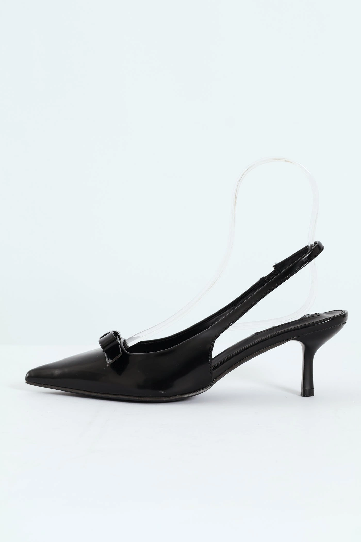 Kitten Slingback Heel With Slim Bow - Black