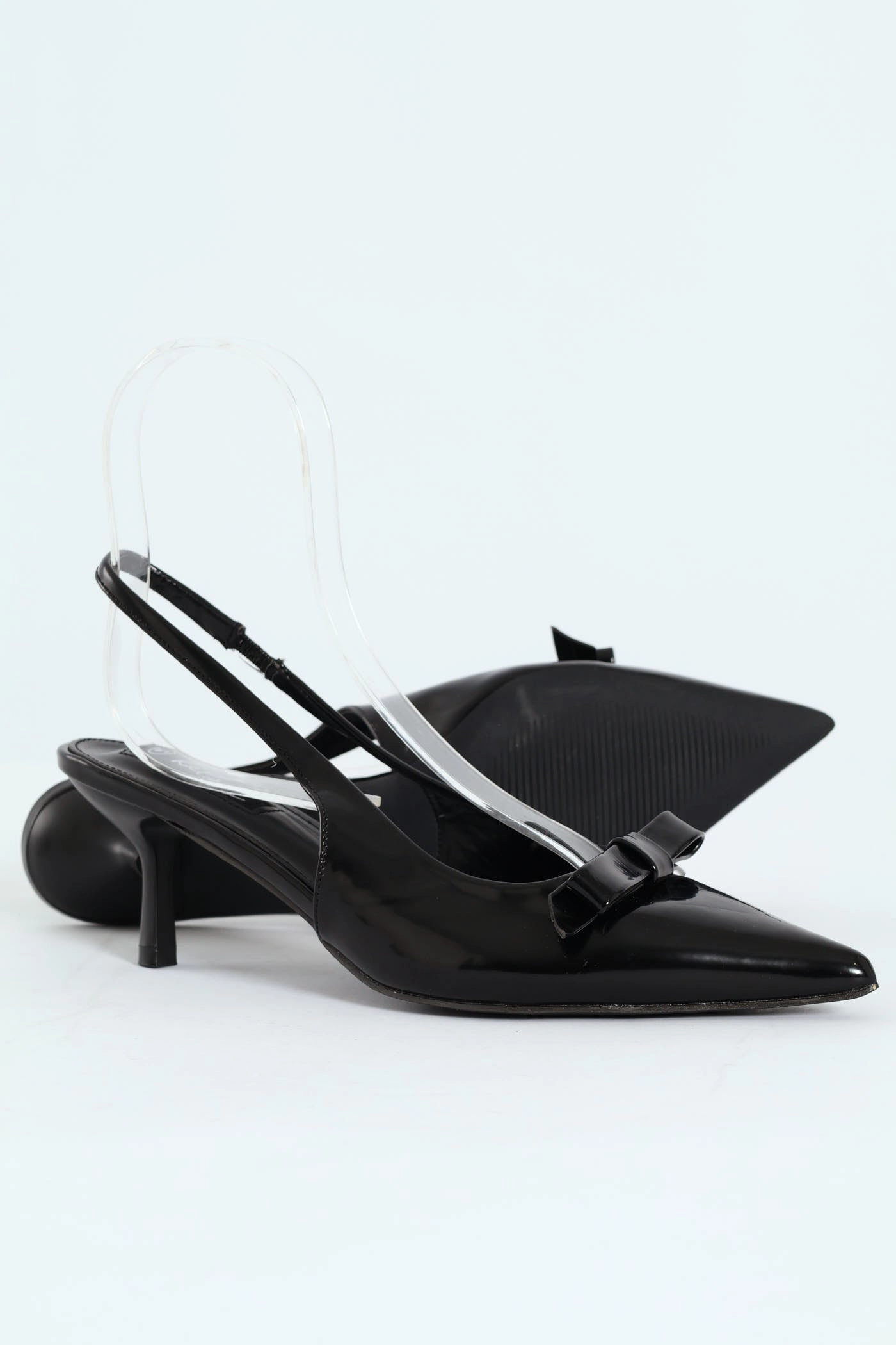 Kitten Slingback Heel With Slim Bow - Black