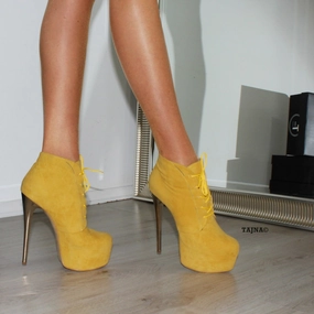 Lace Up Yellow High Heel Platform Ankle Boots