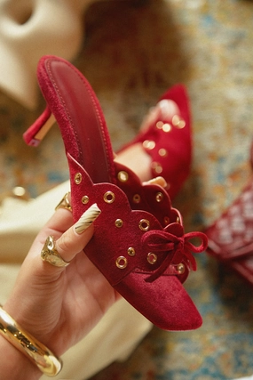 Lani Mid Heel Mules - Cherry