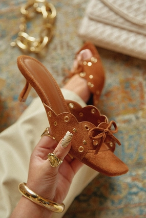 Lani Mid Heel Mules - Chestnut