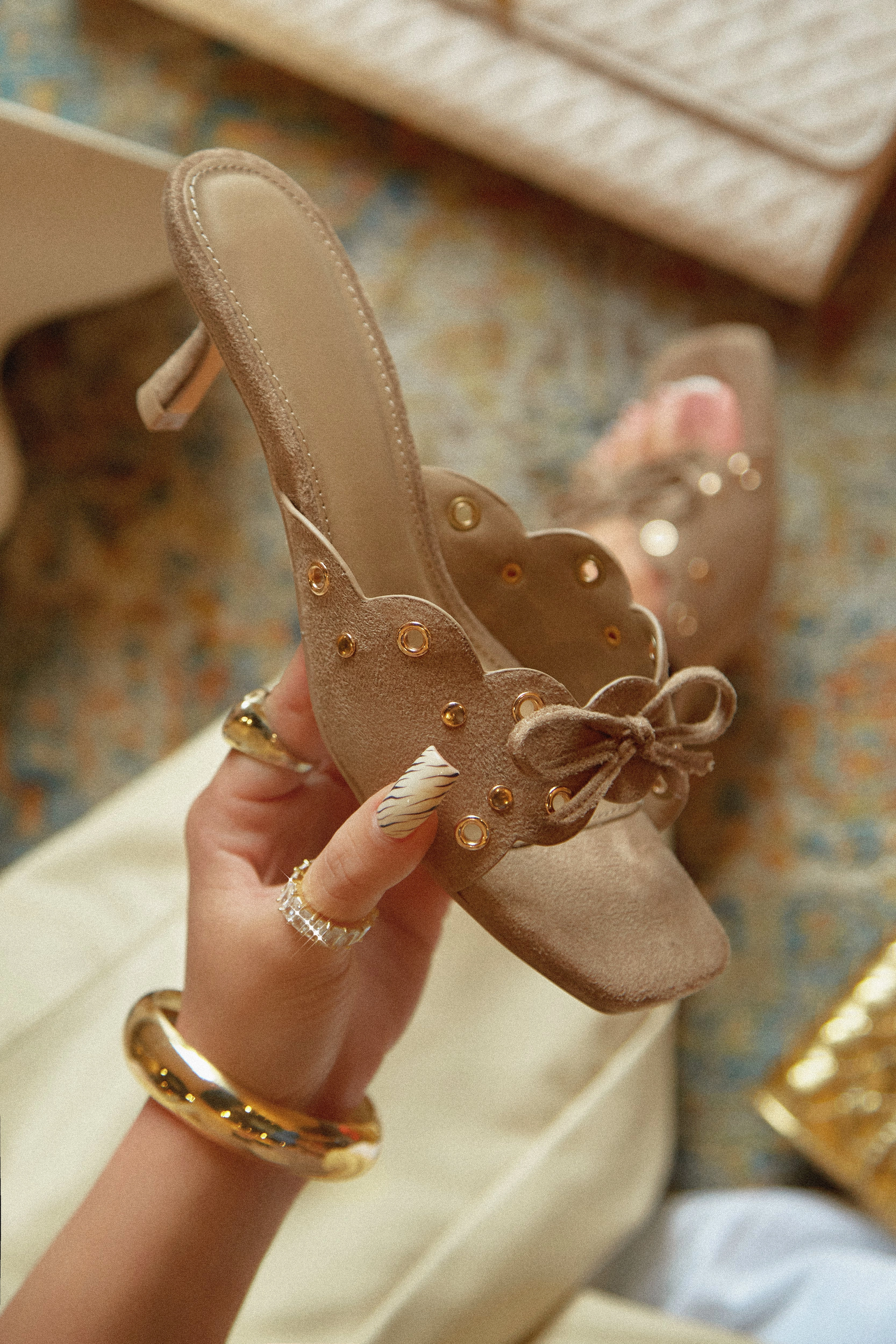 Lani Mid Heel Mules - Taupe