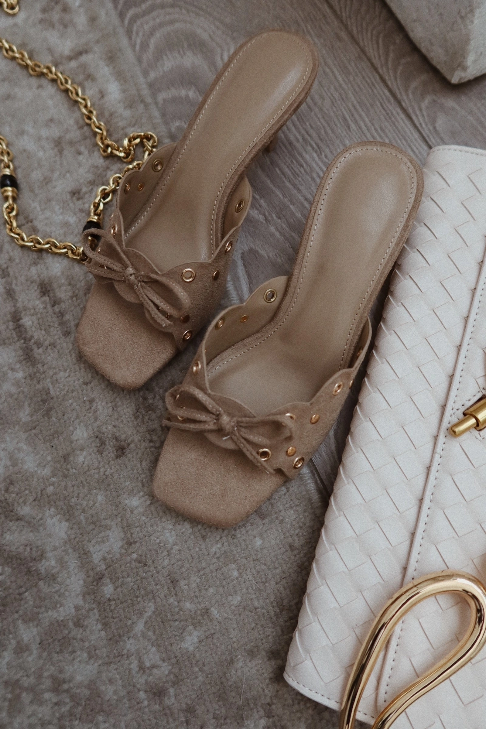 Lani Mid Heel Mules - Taupe