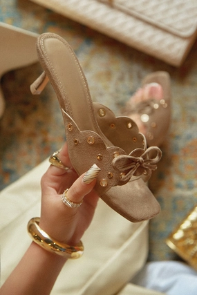 Lani Mid Heel Mules - Taupe