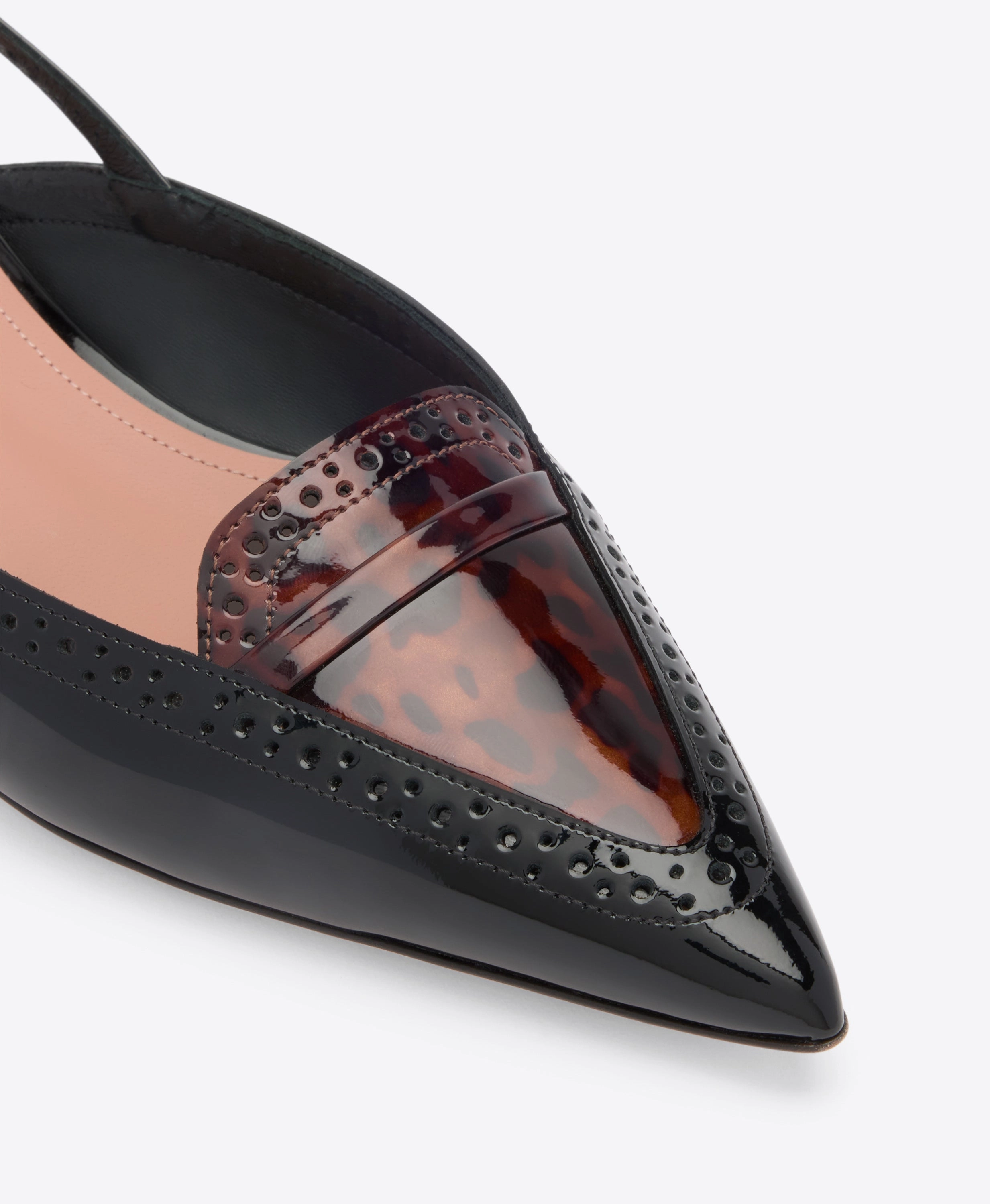 Laurie Black & Leopard Patent Flat Slingbacks