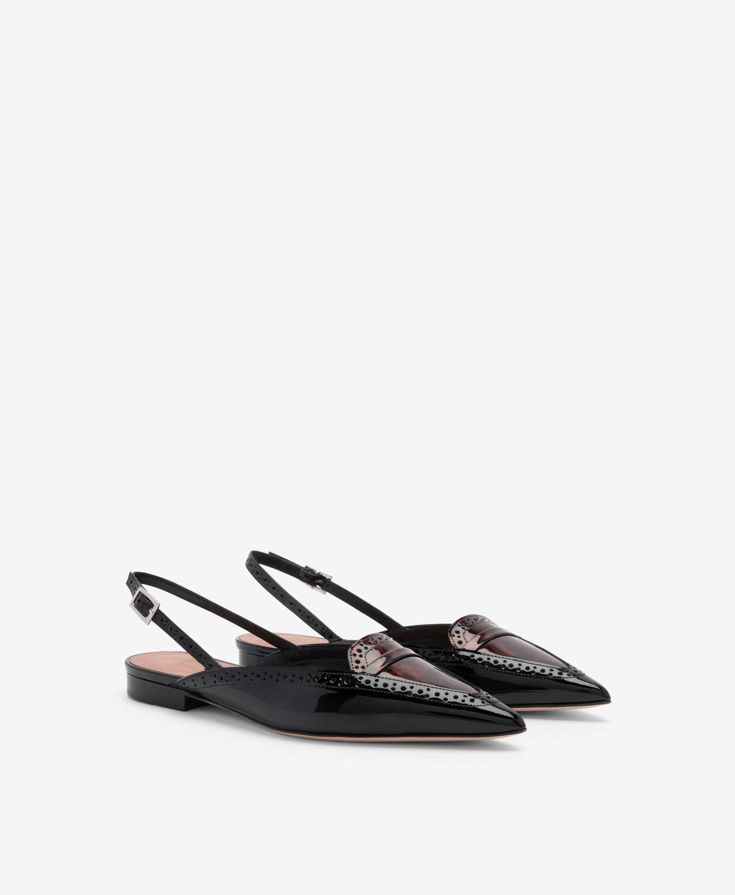 Laurie Black & Leopard Patent Flat Slingbacks