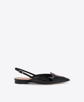 Laurie Black & Leopard Patent Flat Slingbacks