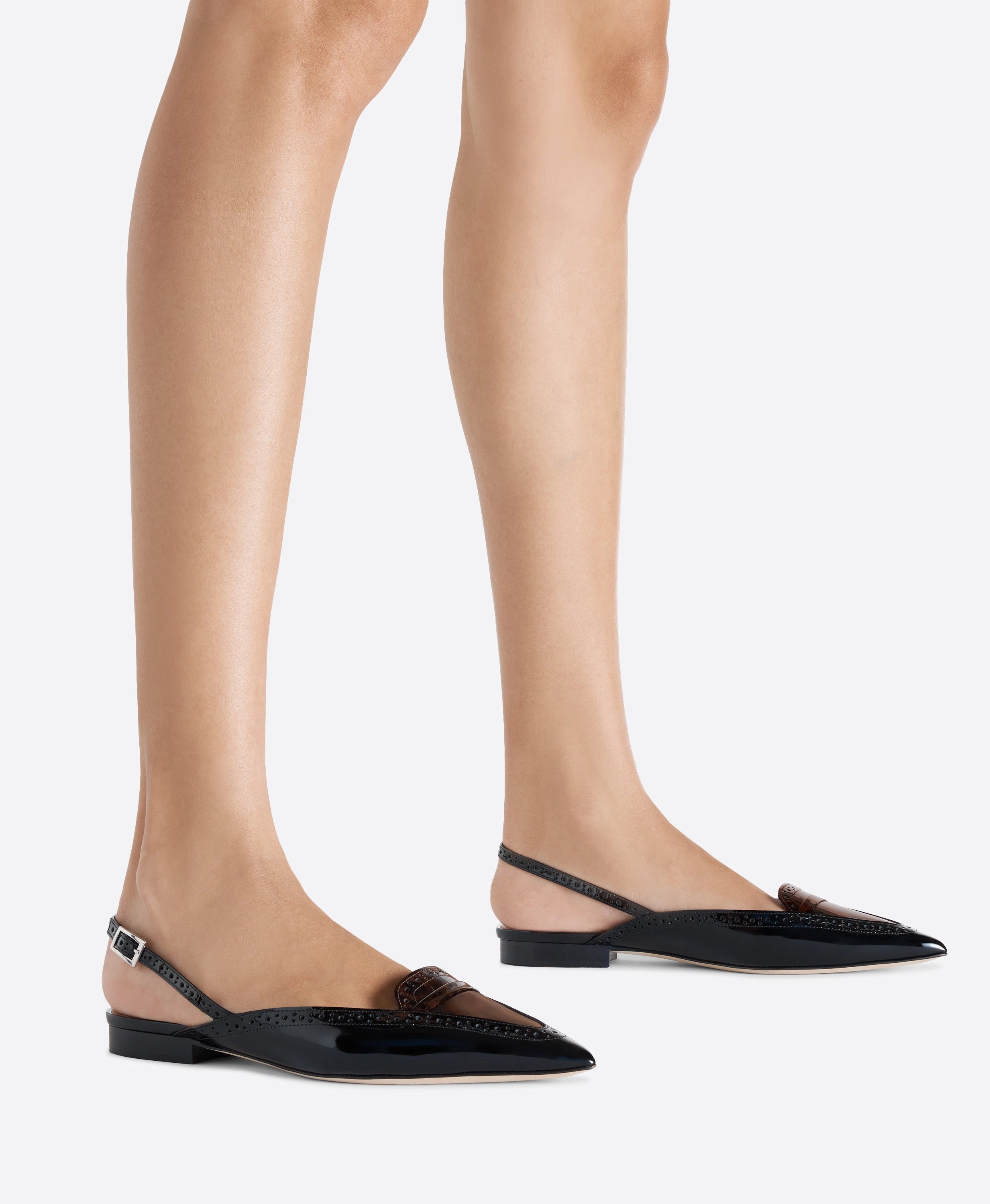 Laurie Black & Leopard Patent Flat Slingbacks