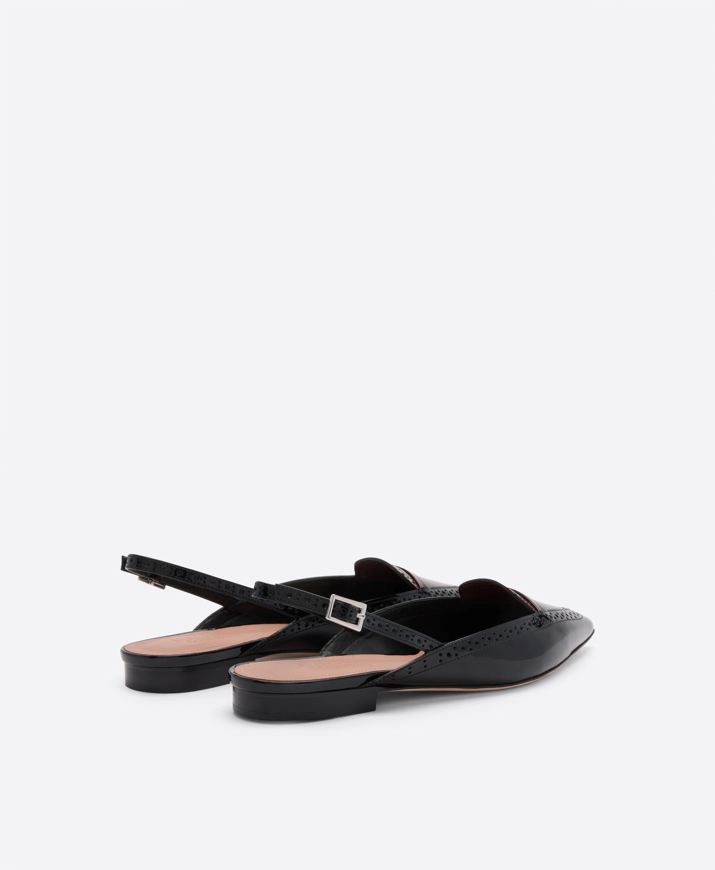 Laurie Black & Leopard Patent Flat Slingbacks