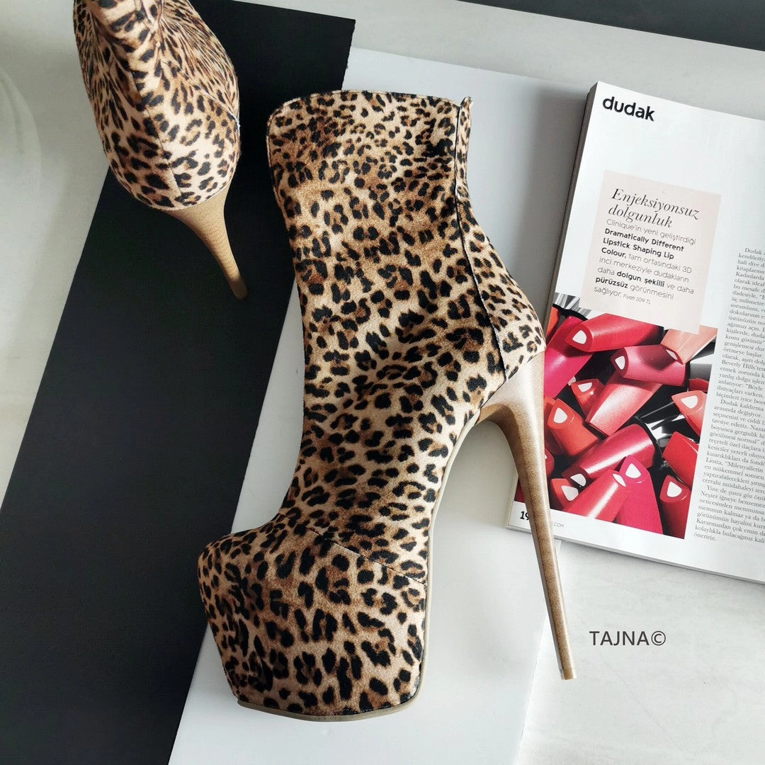 Leopard High Heel Platform Boots