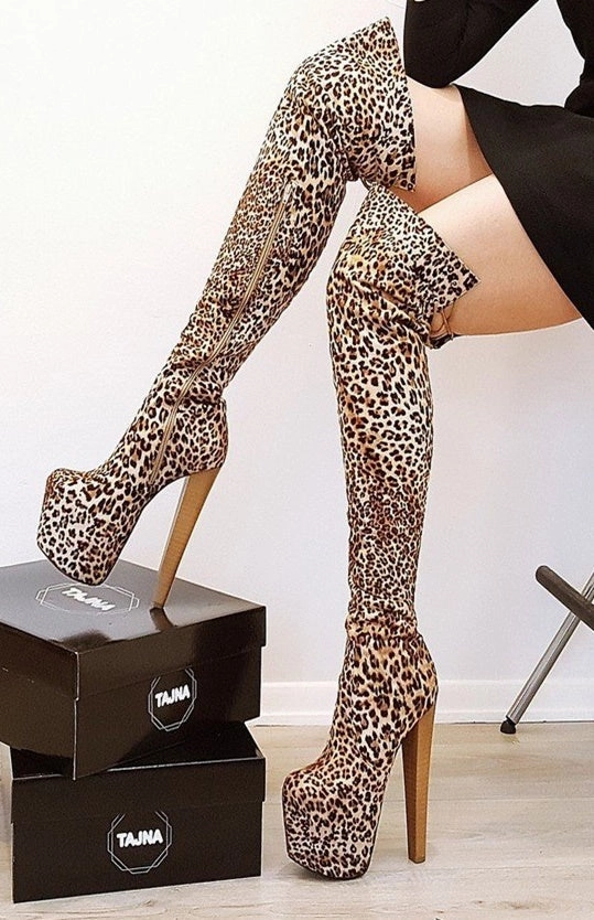 Leopard Over The Knee Boots