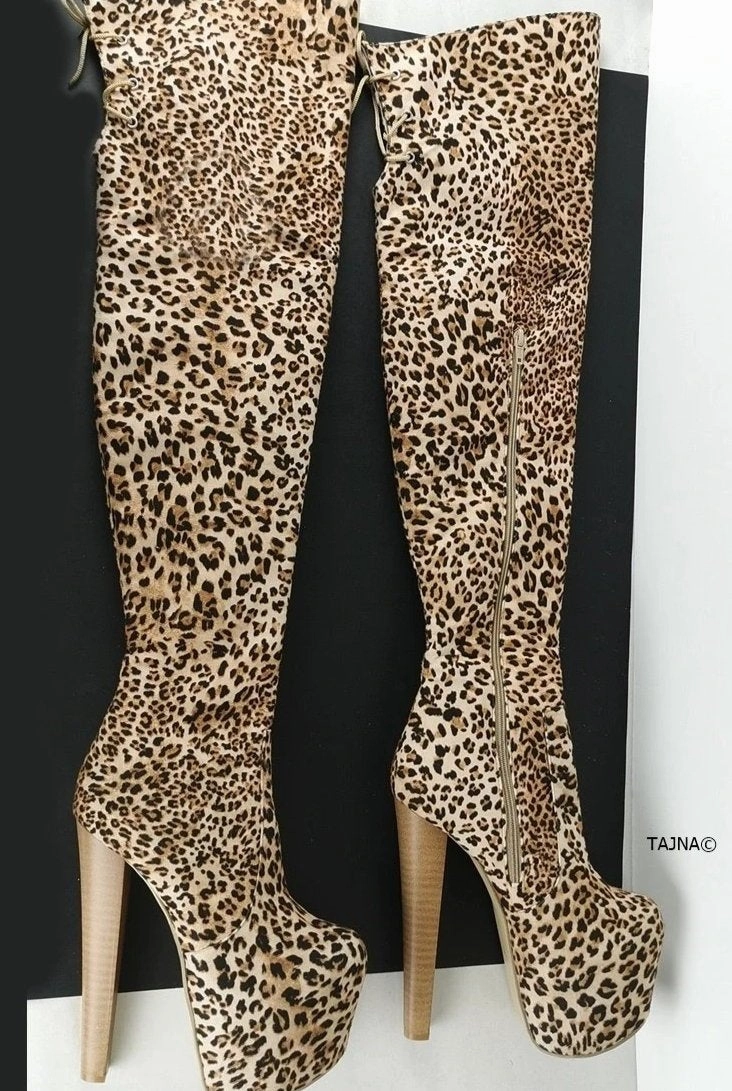 Leopard Over The Knee Boots