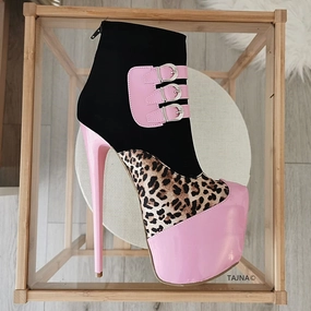 Leopard Pink Black Ankle Booties