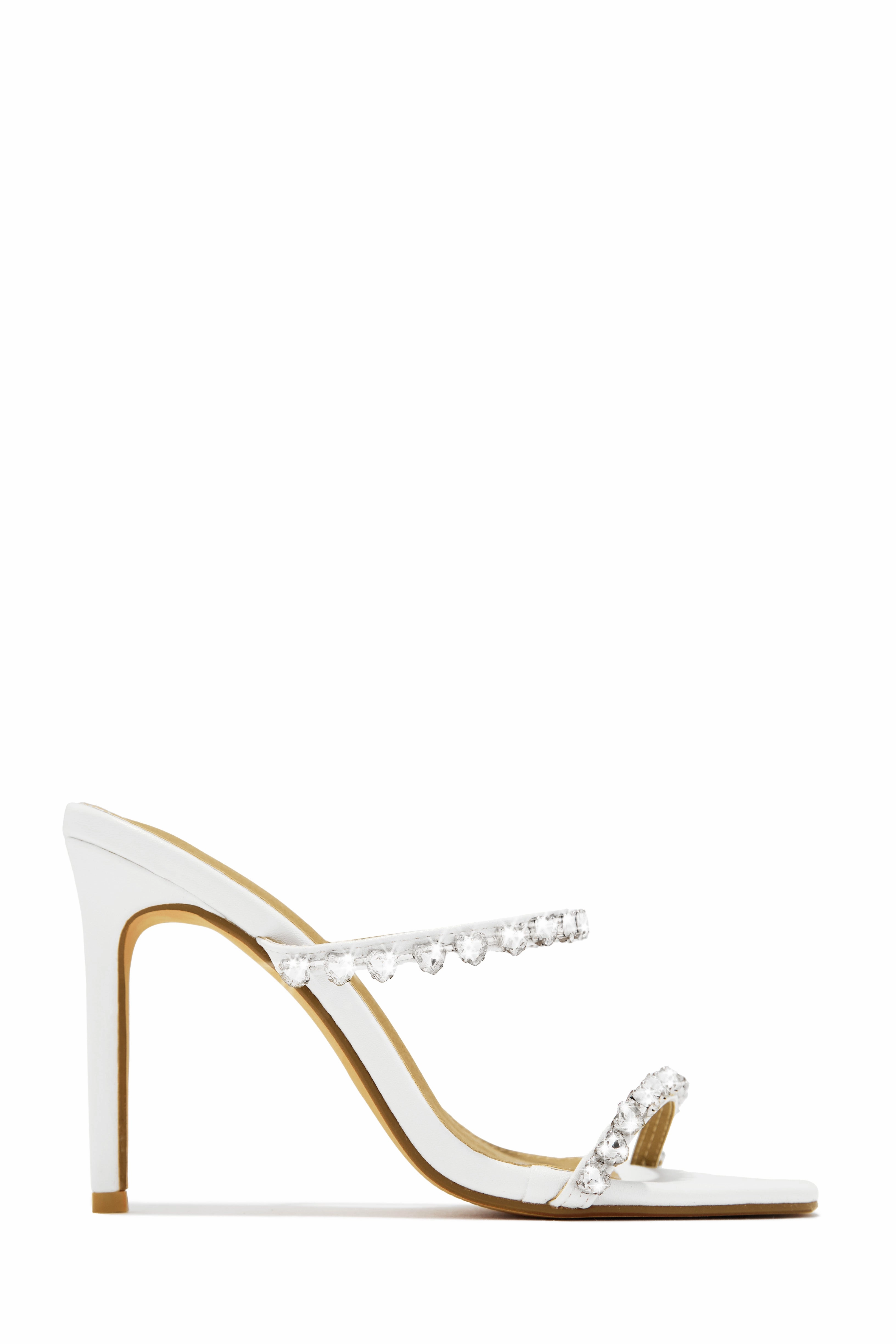 Love Addiction Embellished High Heel Mules - White