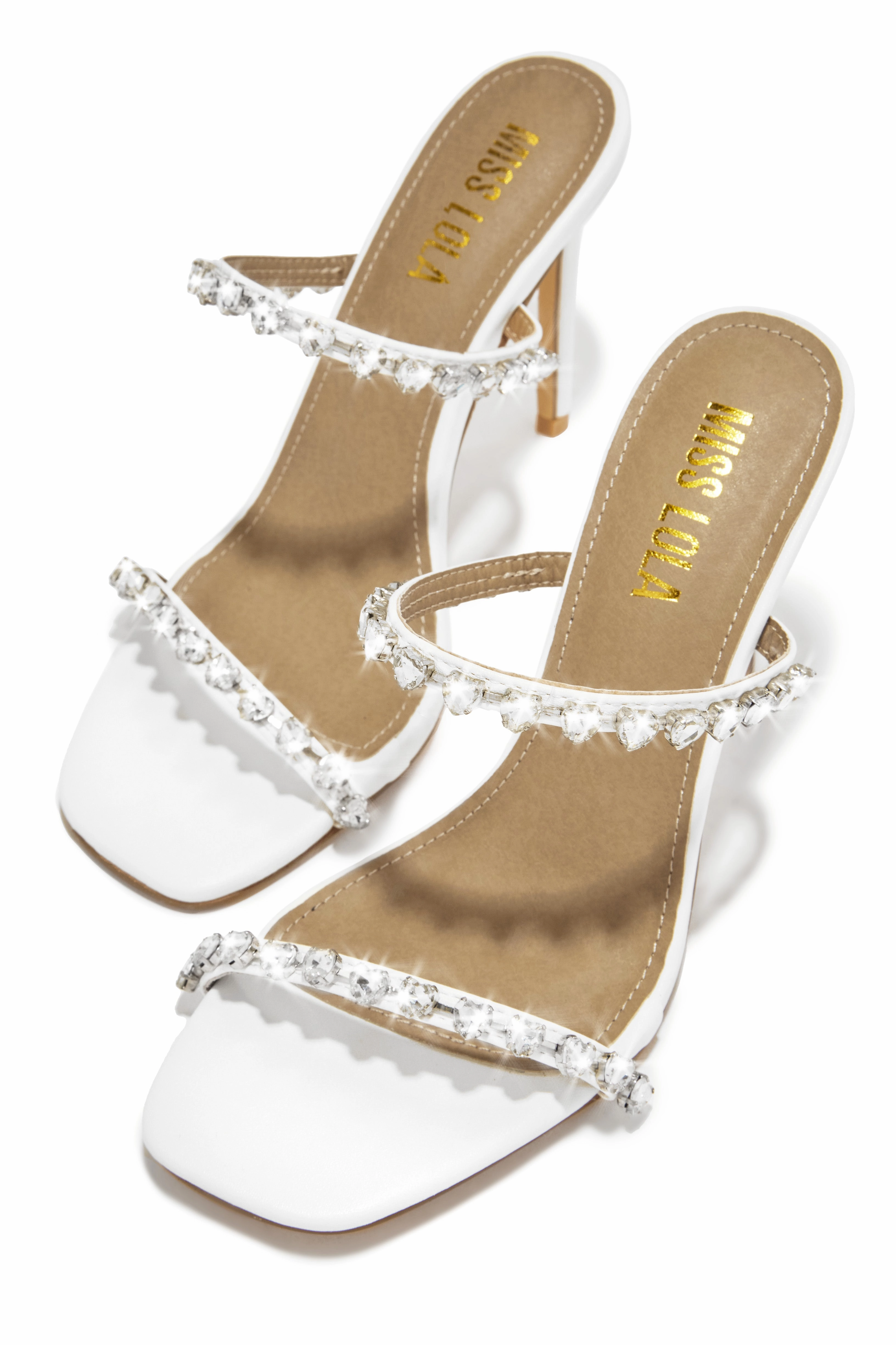 Love Addiction Embellished High Heel Mules - White