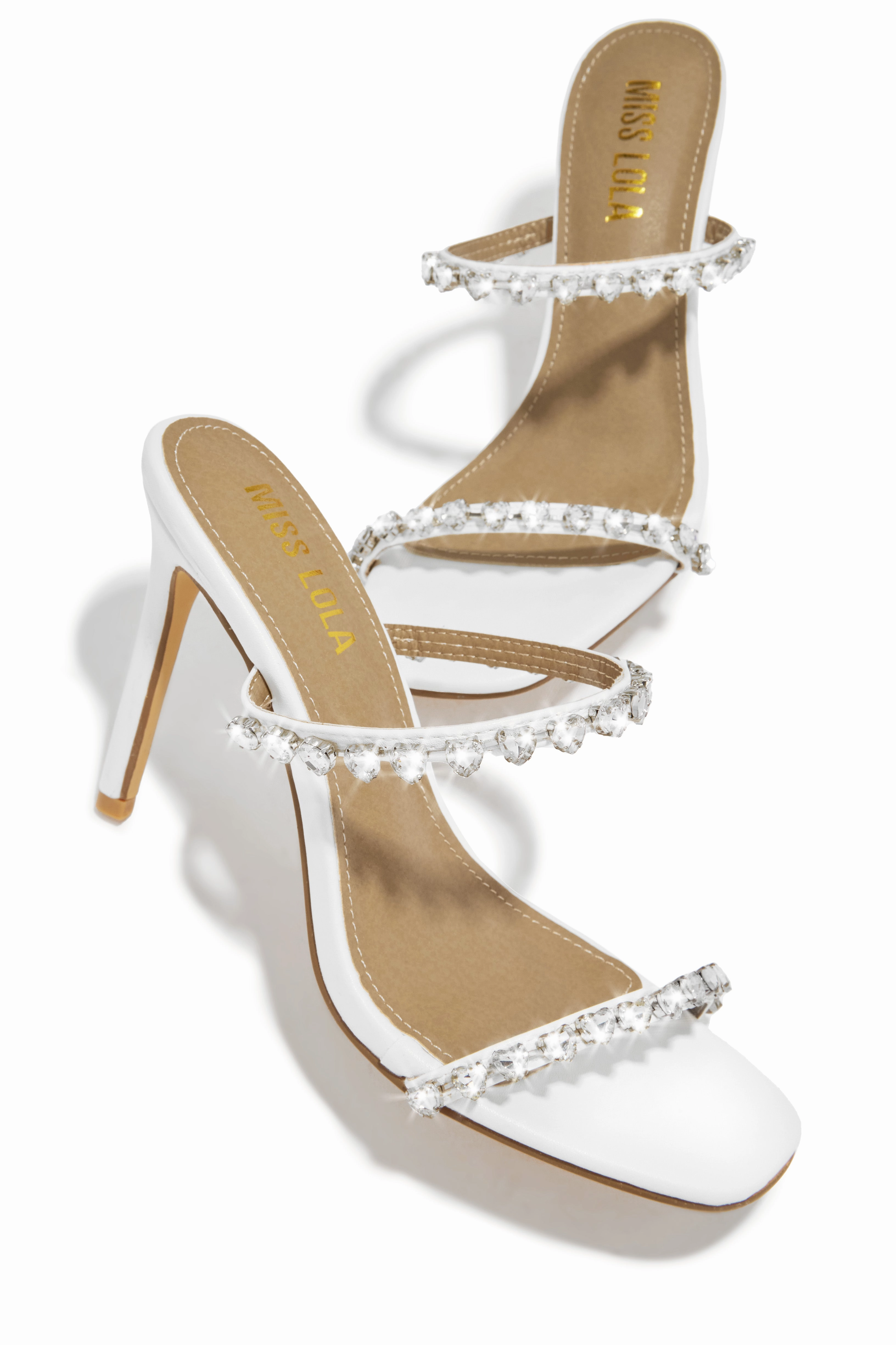 Love Addiction Embellished High Heel Mules - White