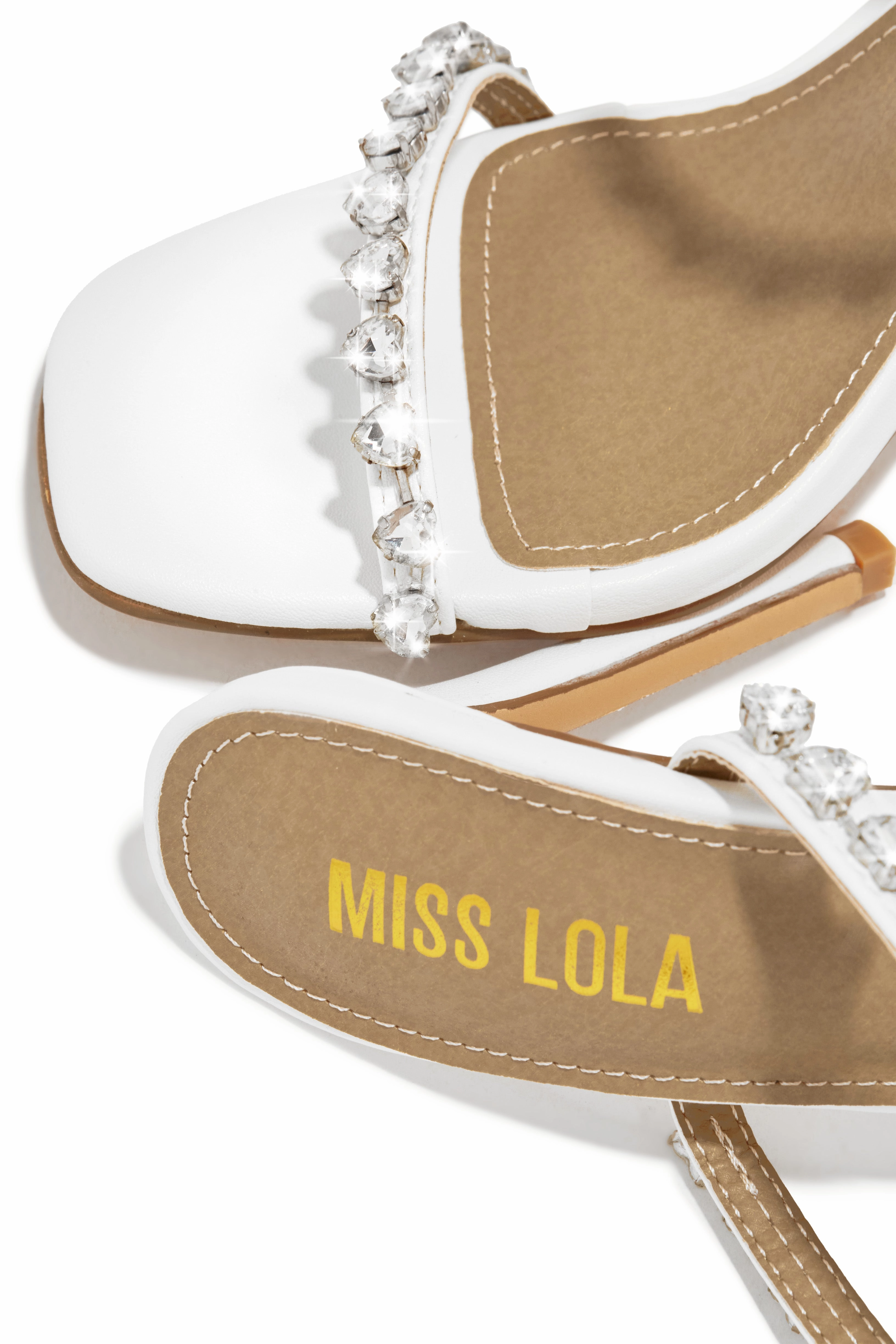 Love Addiction Embellished High Heel Mules - White