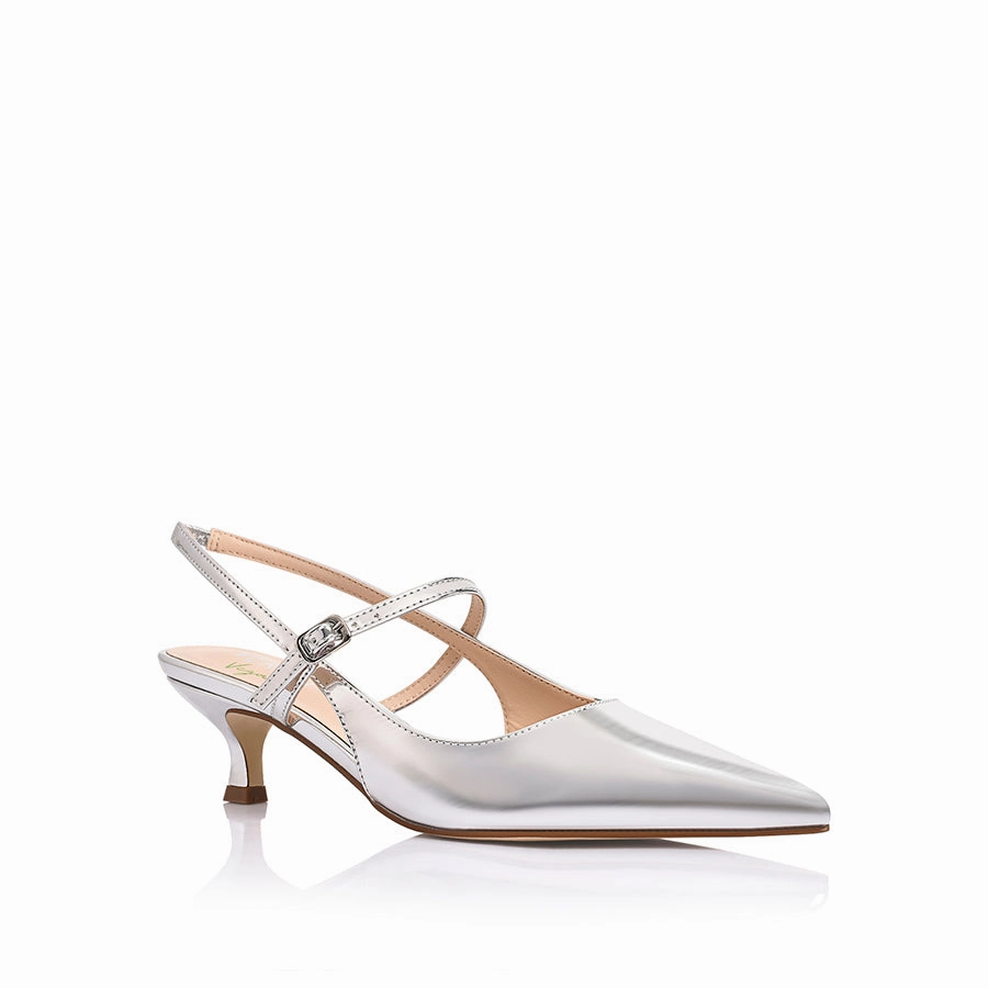 Luce Slingback Kitten Heels - Silver Mirror