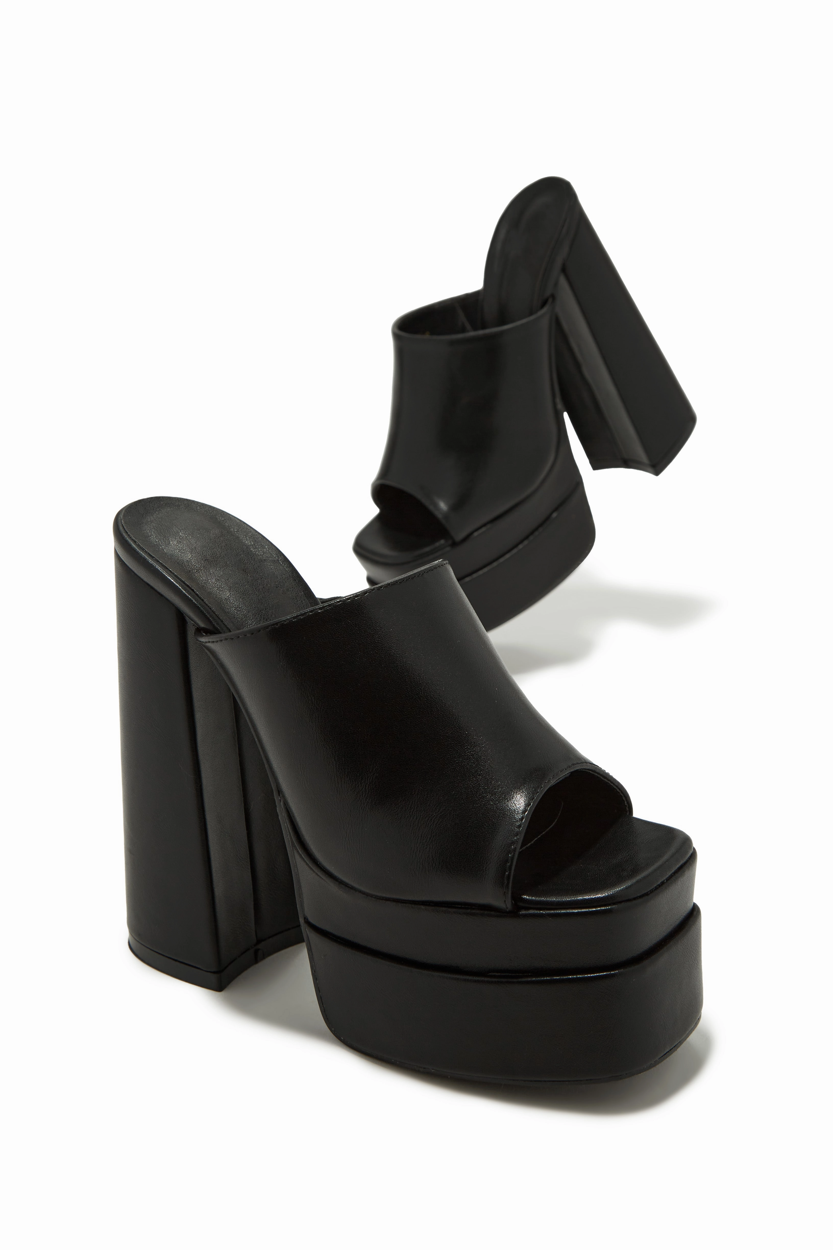 Lynden Platform Block Heel Mules - Black