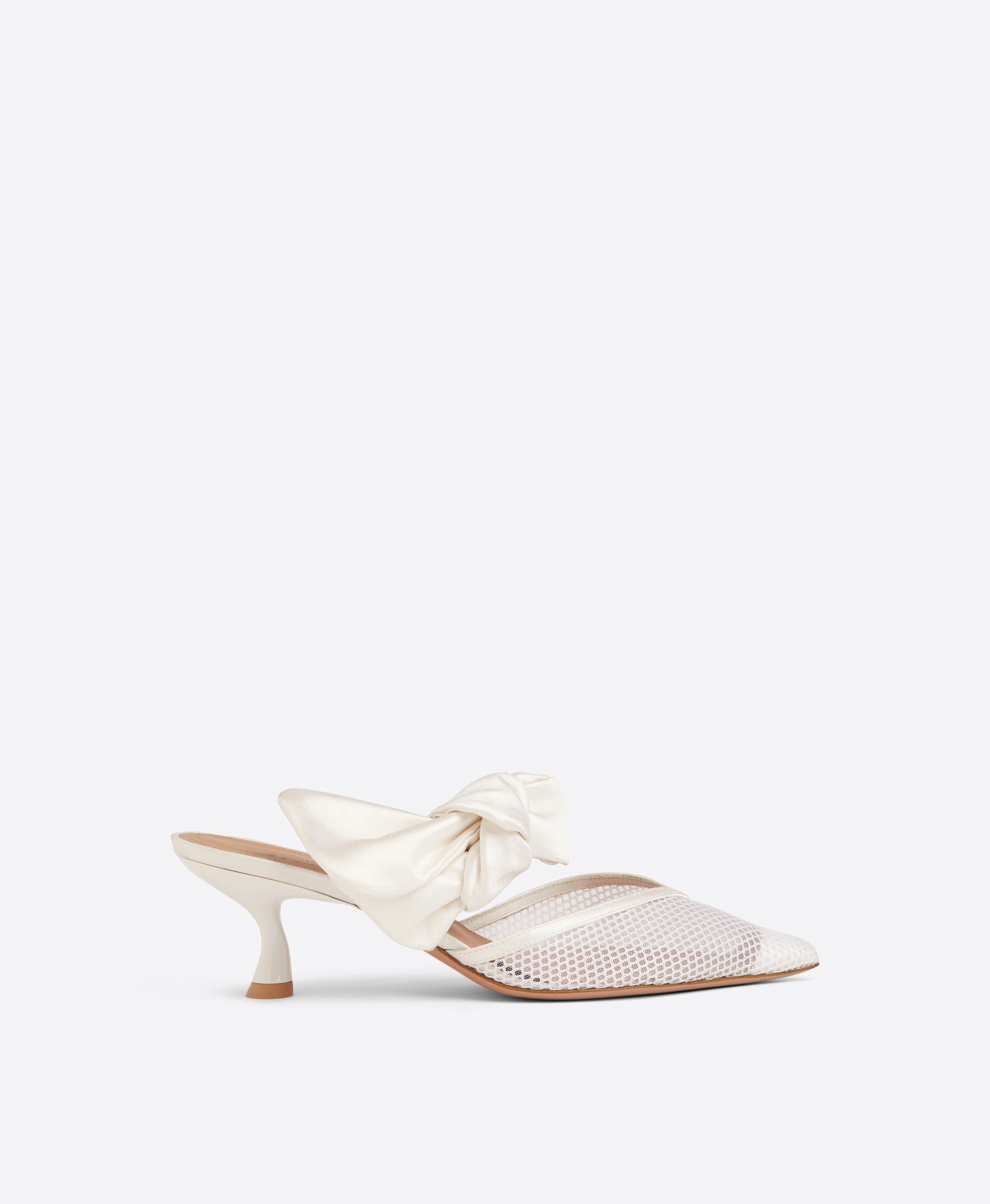 Marie 45 White Mesh Satin Kitten Heels