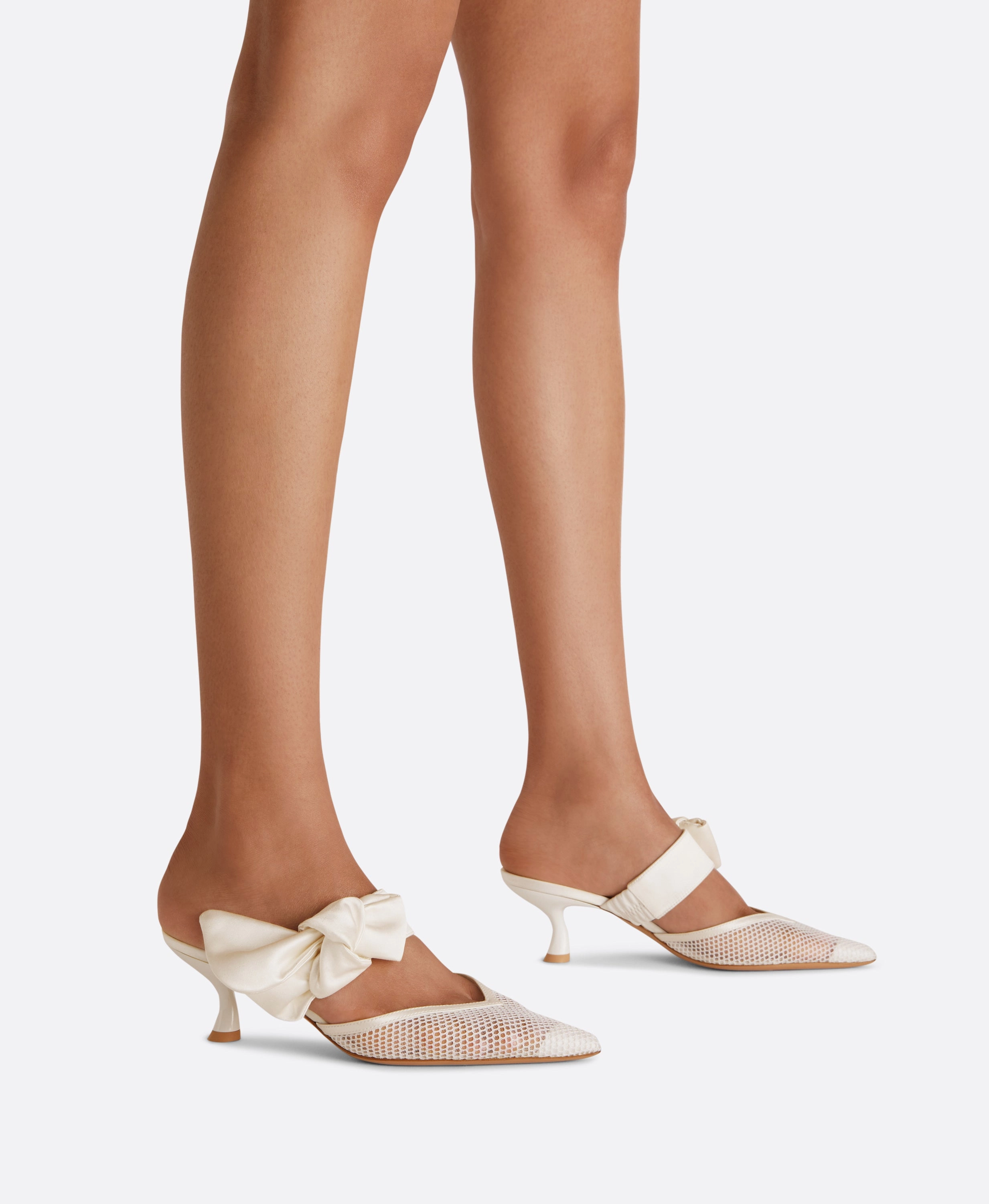 Marie 45 White Mesh Satin Kitten Heels