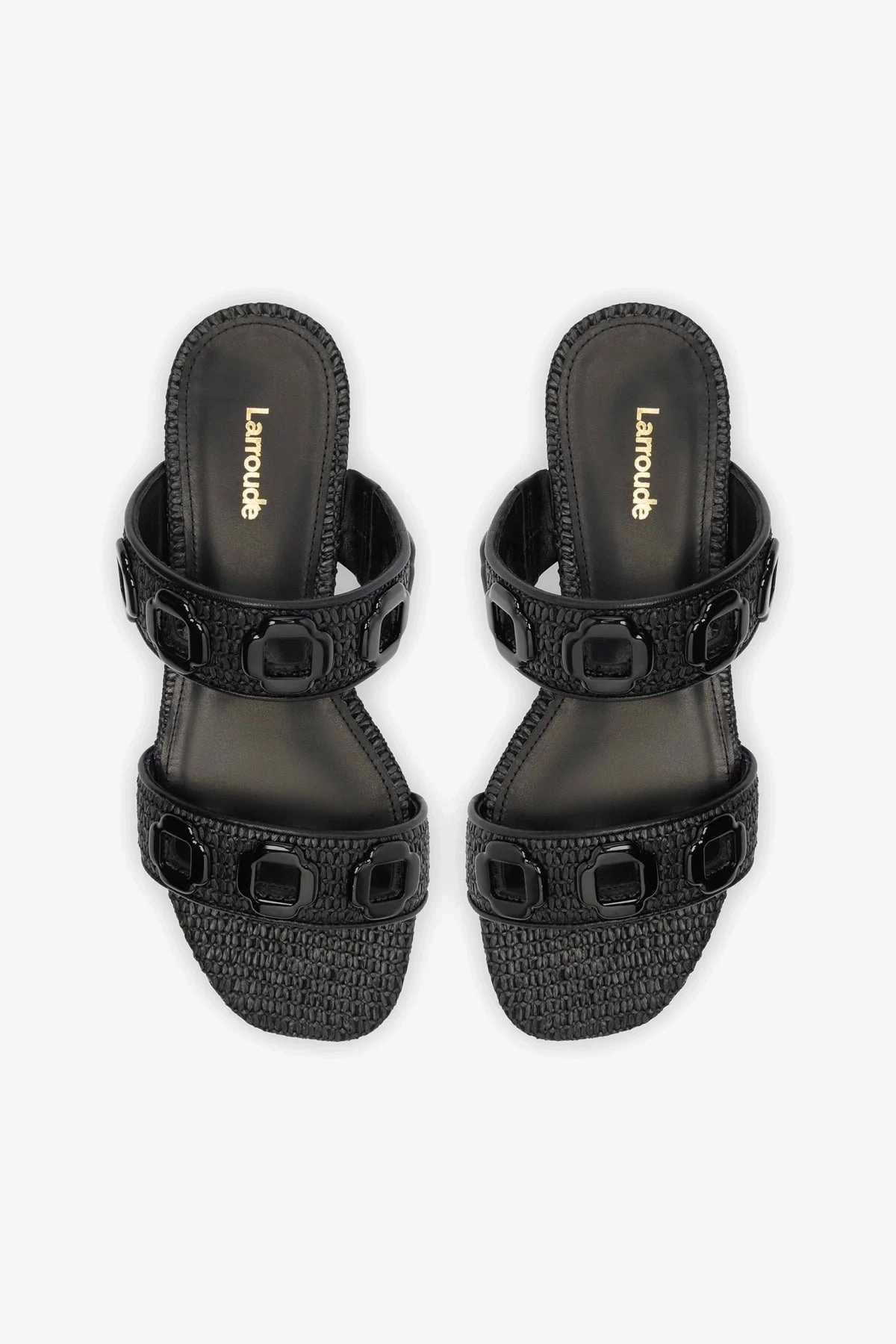 Milan Flat Mule In Black Wave Raffia