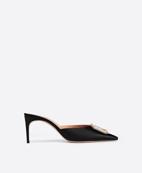 Mona 70 Black Satin Mules