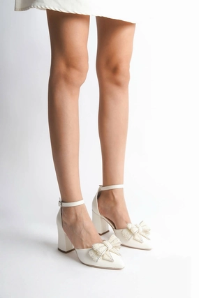 Myra | Ivory Bow Tie Rhinestone Embellished High Heels