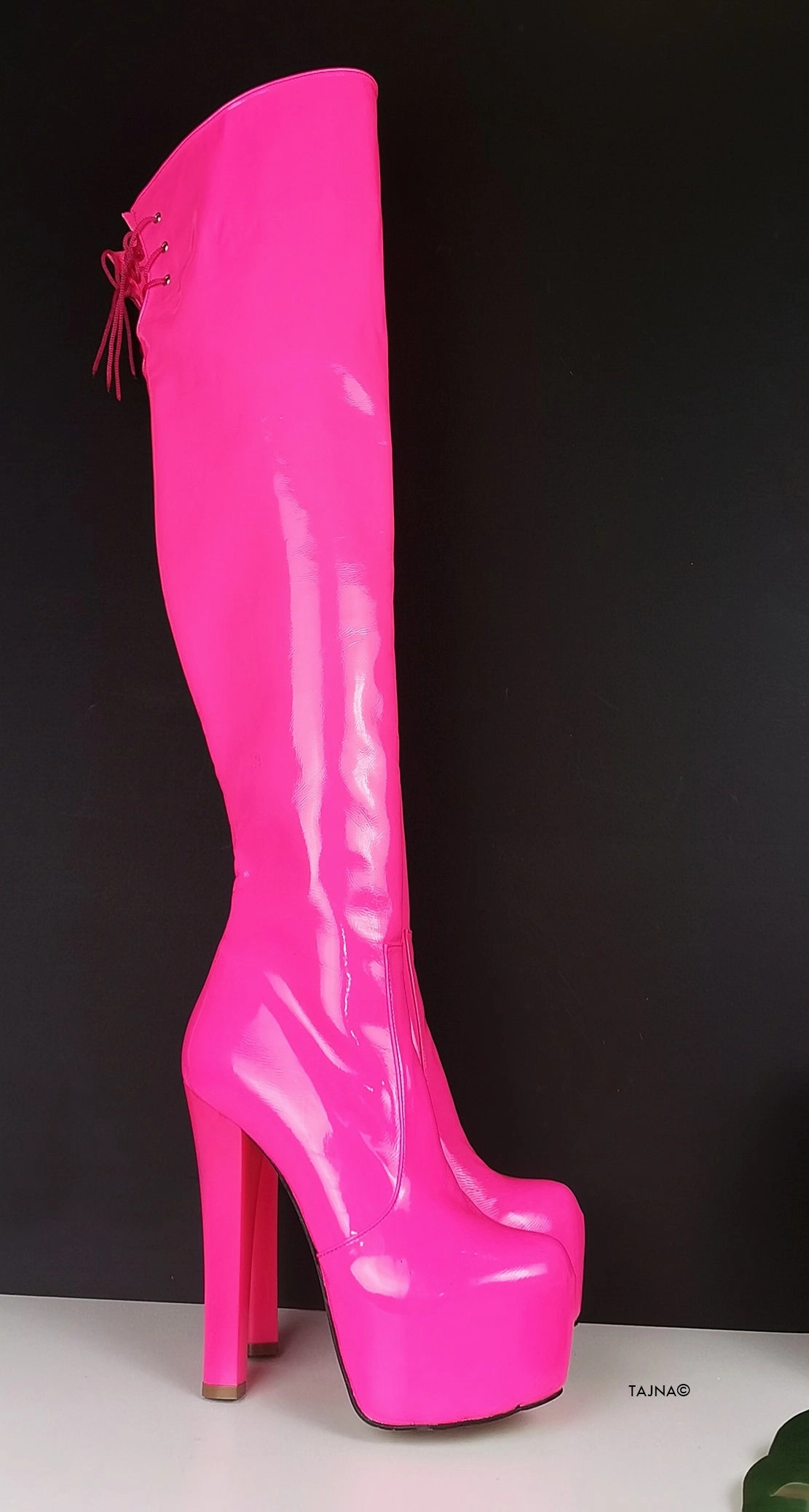 Neon Pink Over Knee Heel Boots