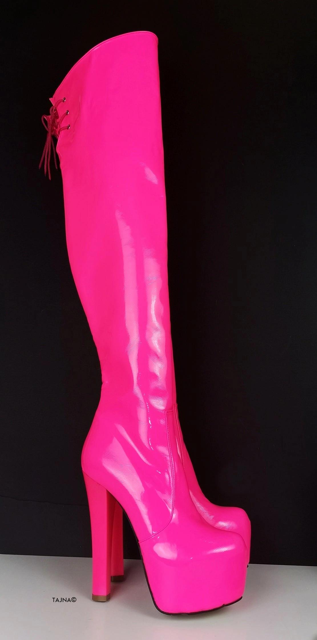 Neon Pink Over Knee Heel Boots