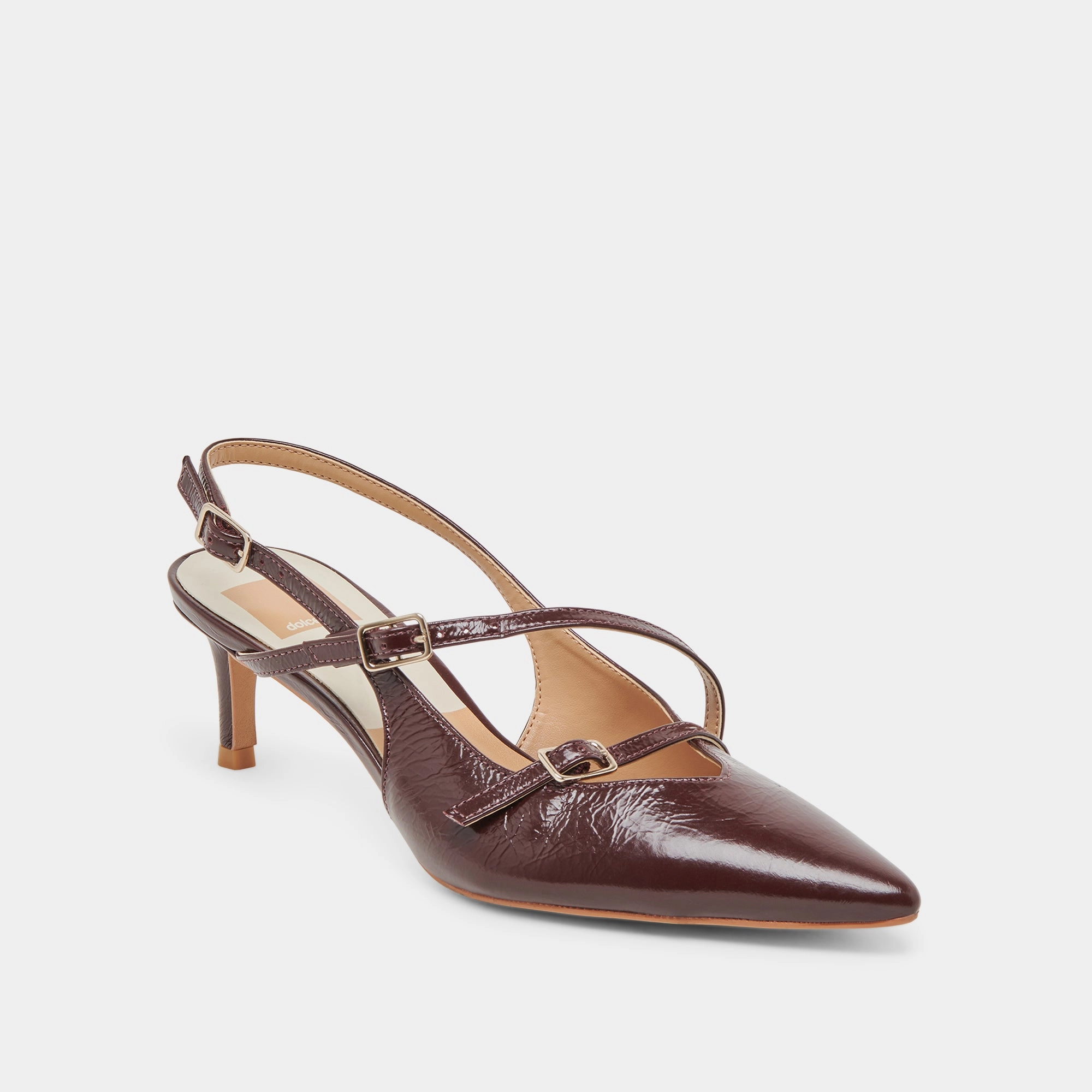 PAMLA MID WIDE HEELS CRANBERRY CRINKLE PATENT
