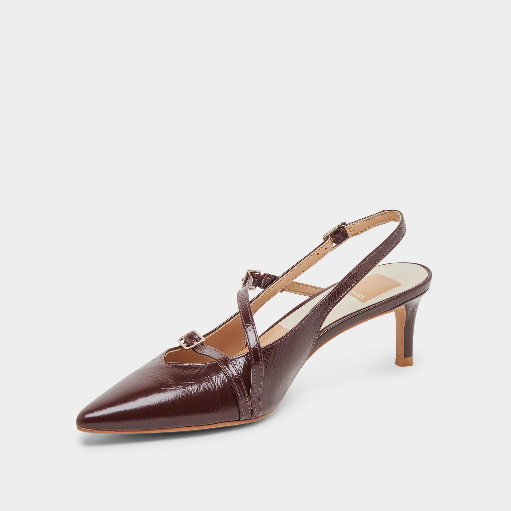 PAMLA MID WIDE HEELS CRANBERRY CRINKLE PATENT