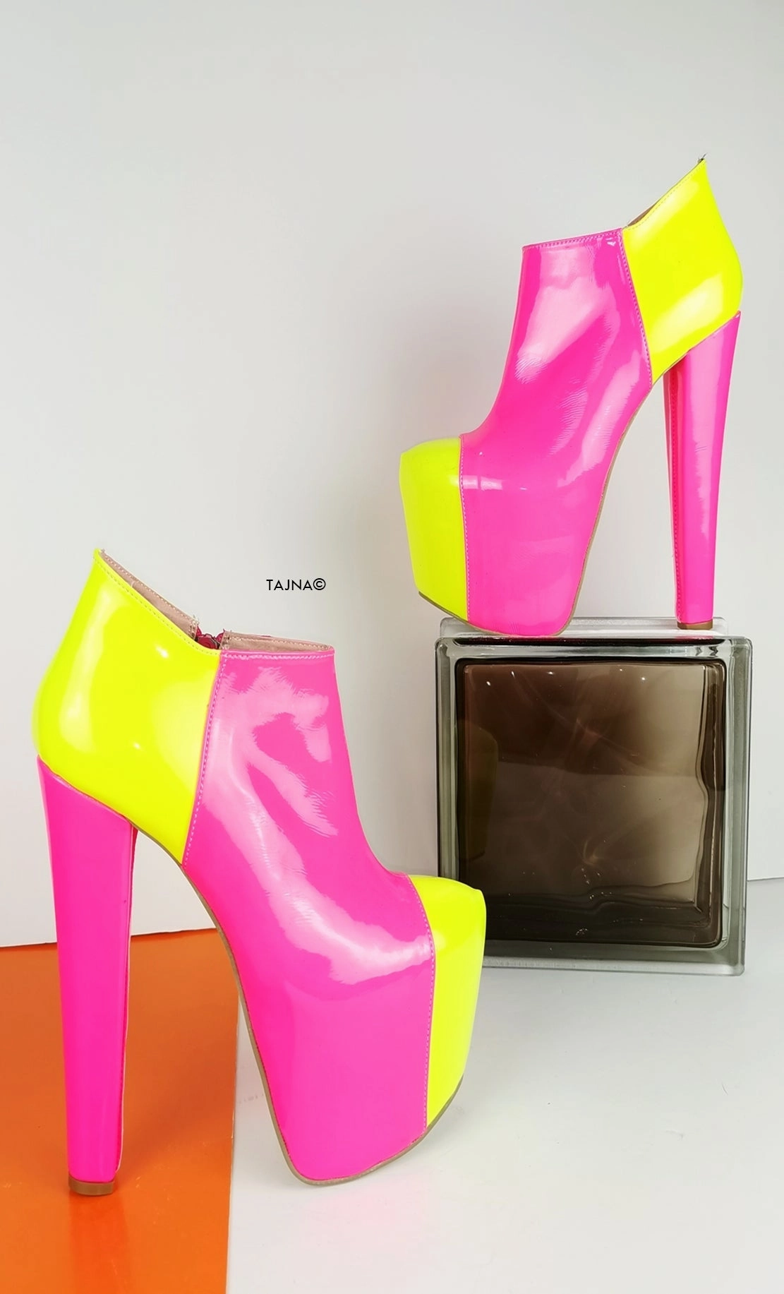 Pink Yellow Neon Ankle Platform Boots