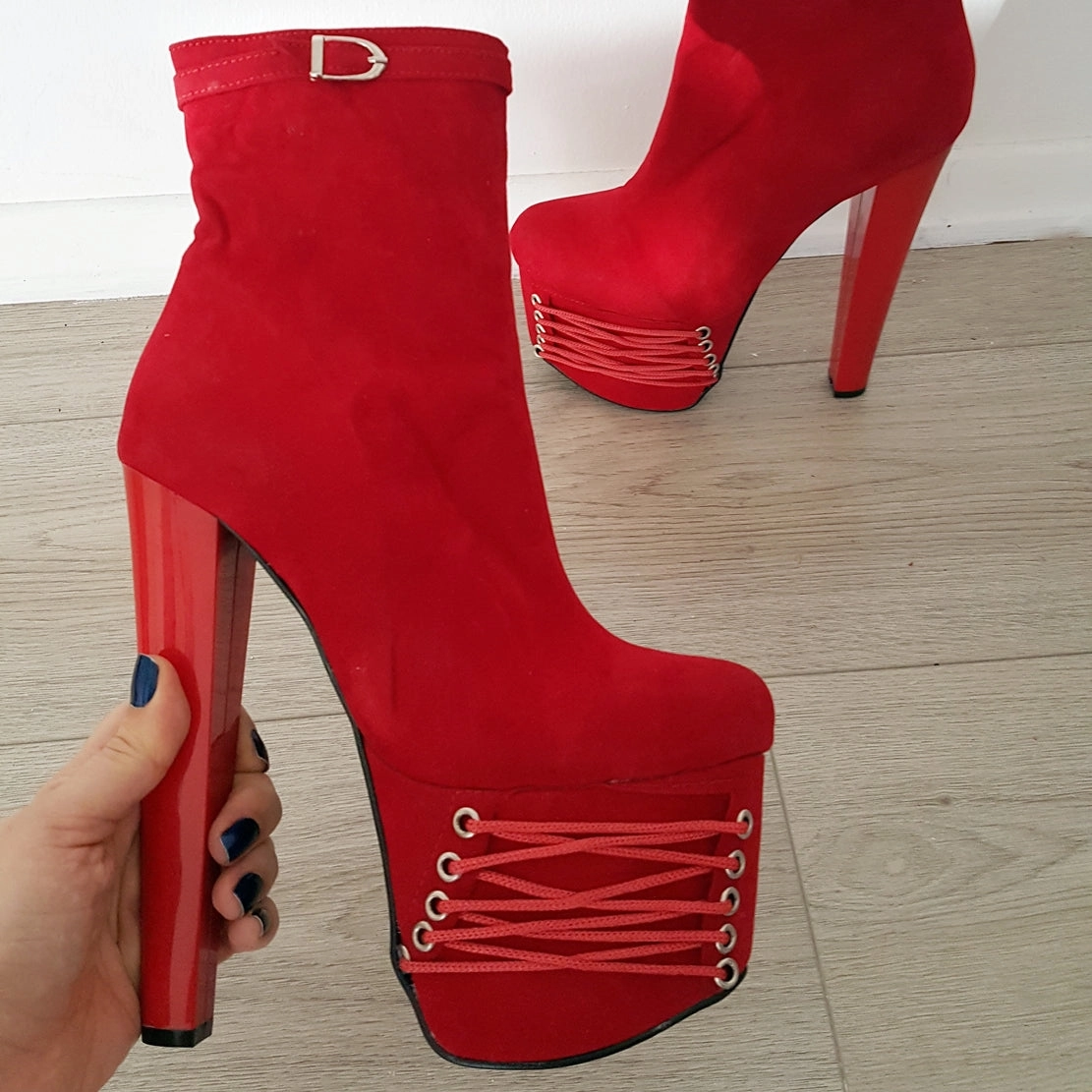 Red Corset Platform Booties