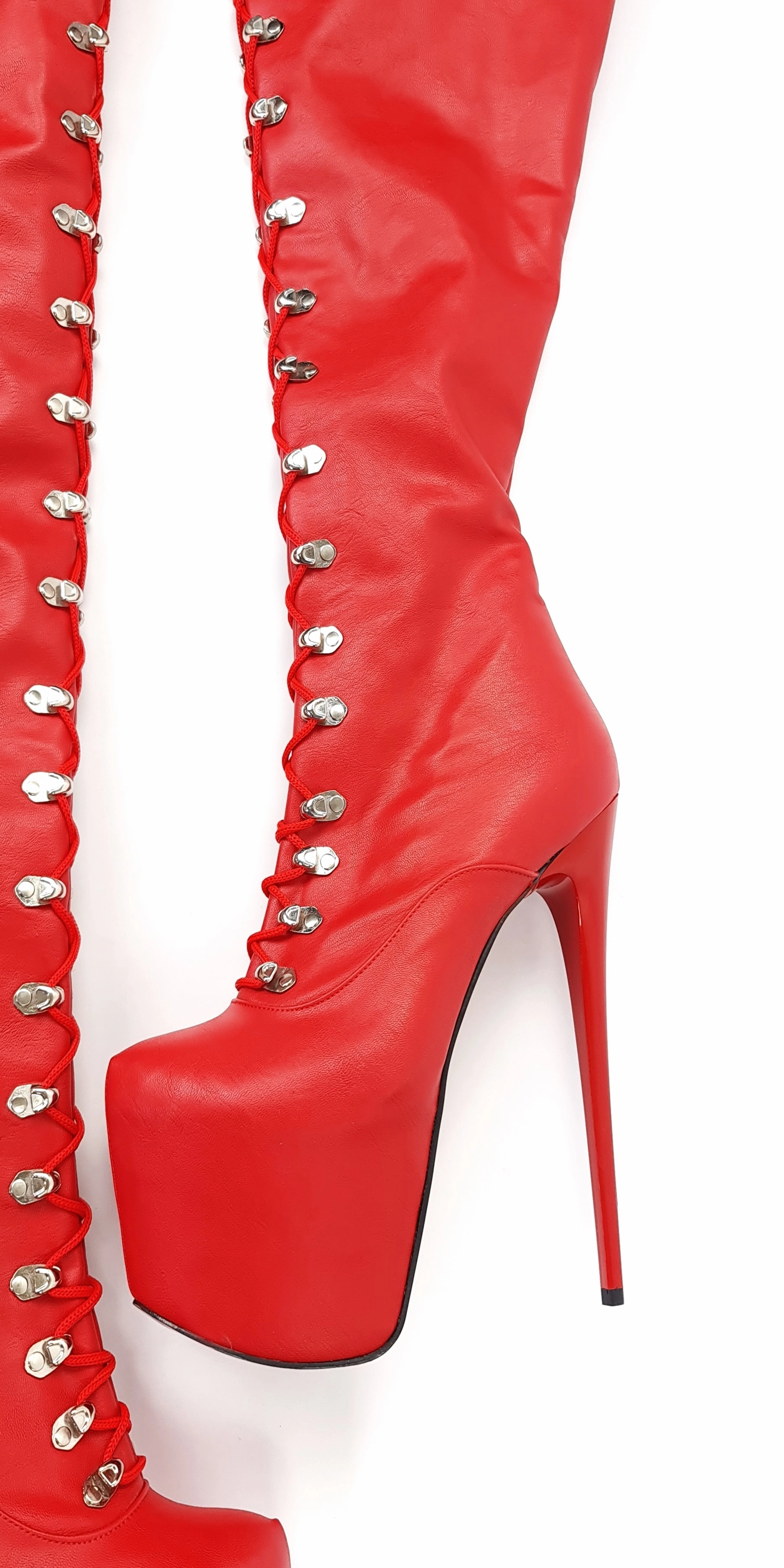 Red Extreme Thigh High Military Style Boots 80 cms