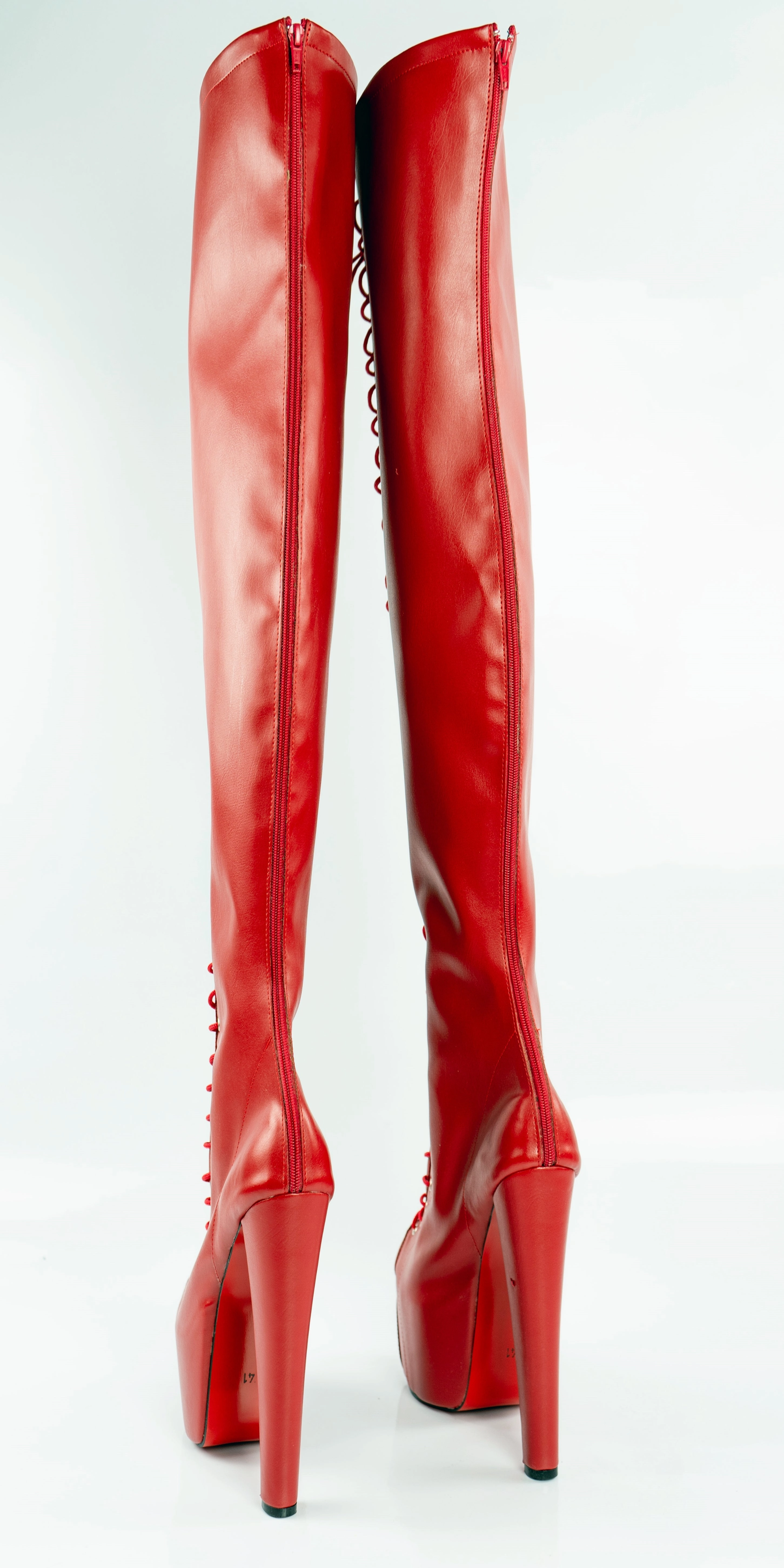 Red Gladiator Lace Up Thigh High Boots