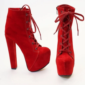 Red Suede Lace Up Booties