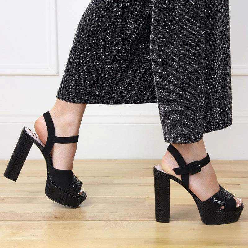 Remy: Black Suede & Snake Print Leather