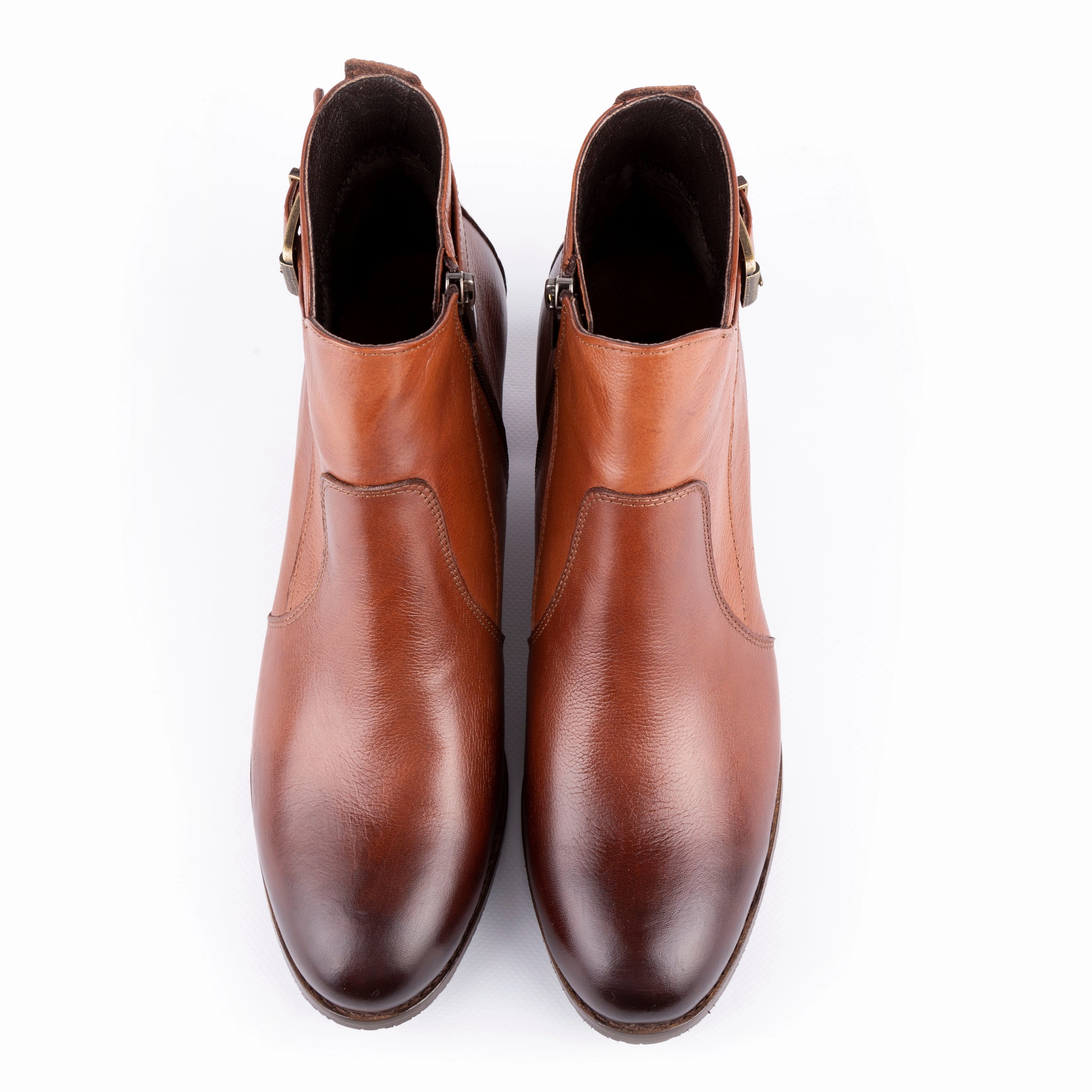 Rigel - Kitten Heels Ankle Leather Booties Tobaccco