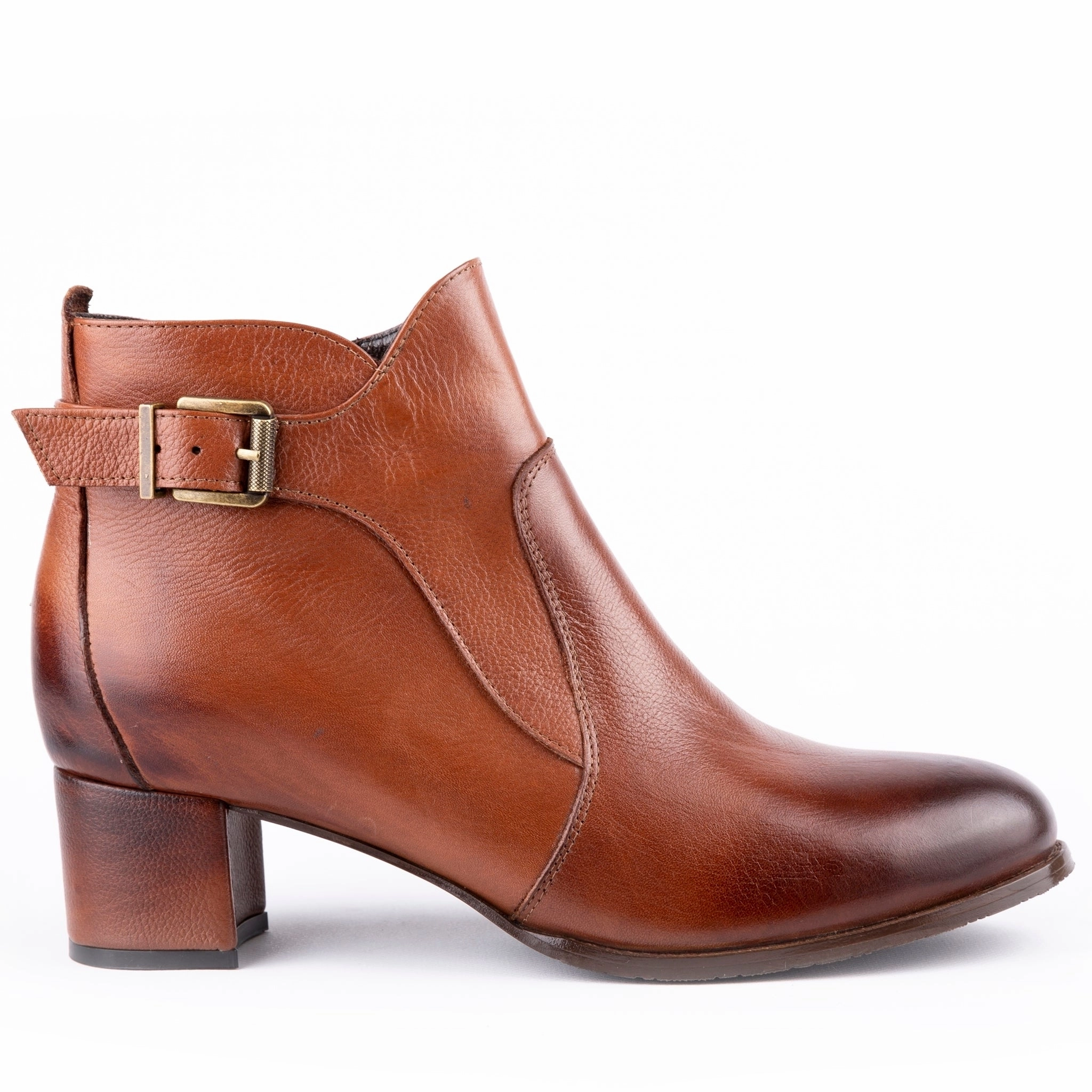 Rigel - Kitten Heels Ankle Leather Booties Tobaccco