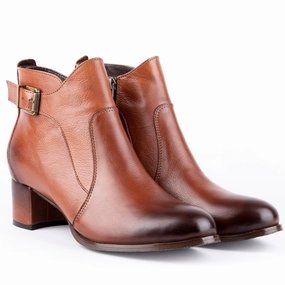 Rigel - Kitten Heels Ankle Leather Booties Tobaccco