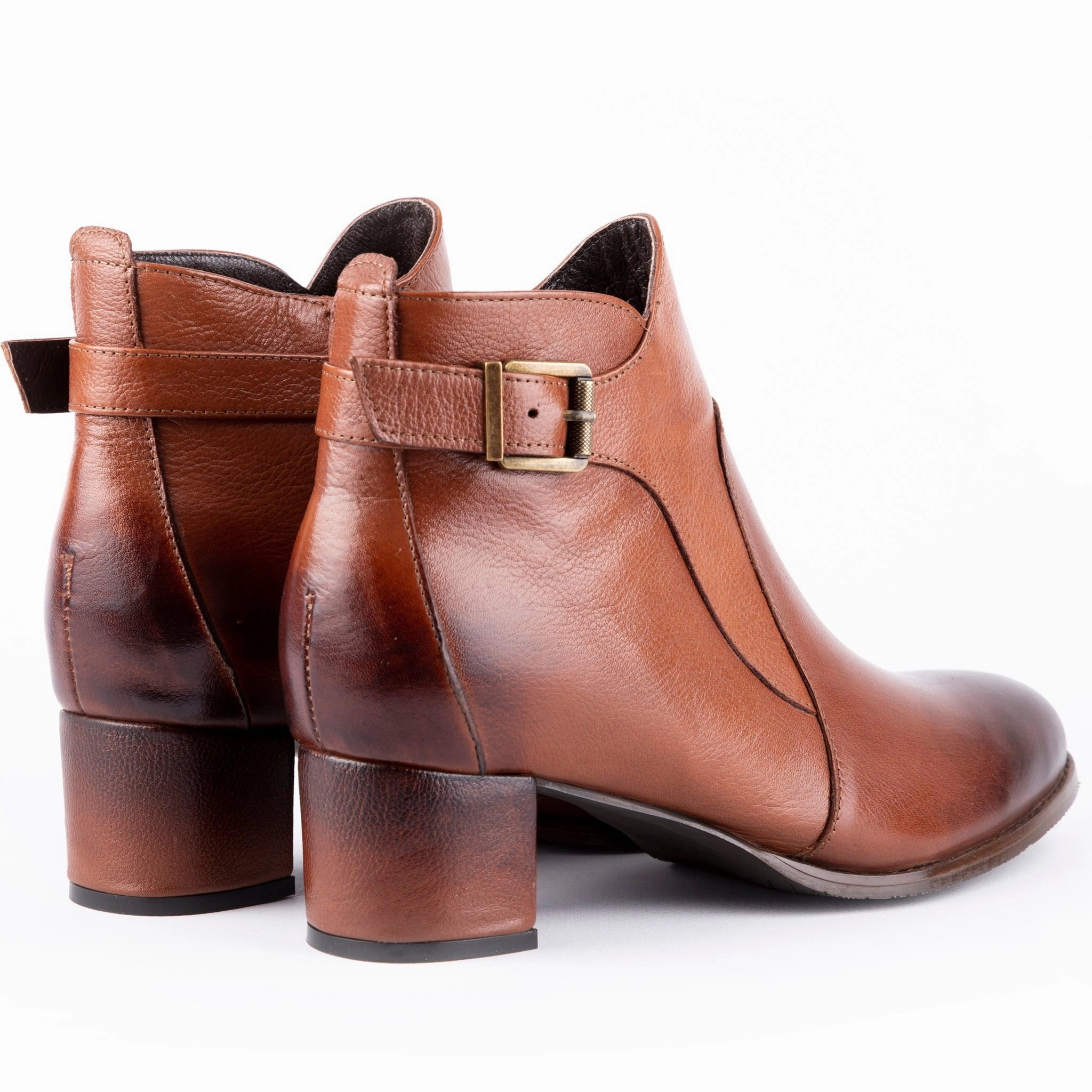 Rigel - Kitten Heels Ankle Leather Booties Tobaccco