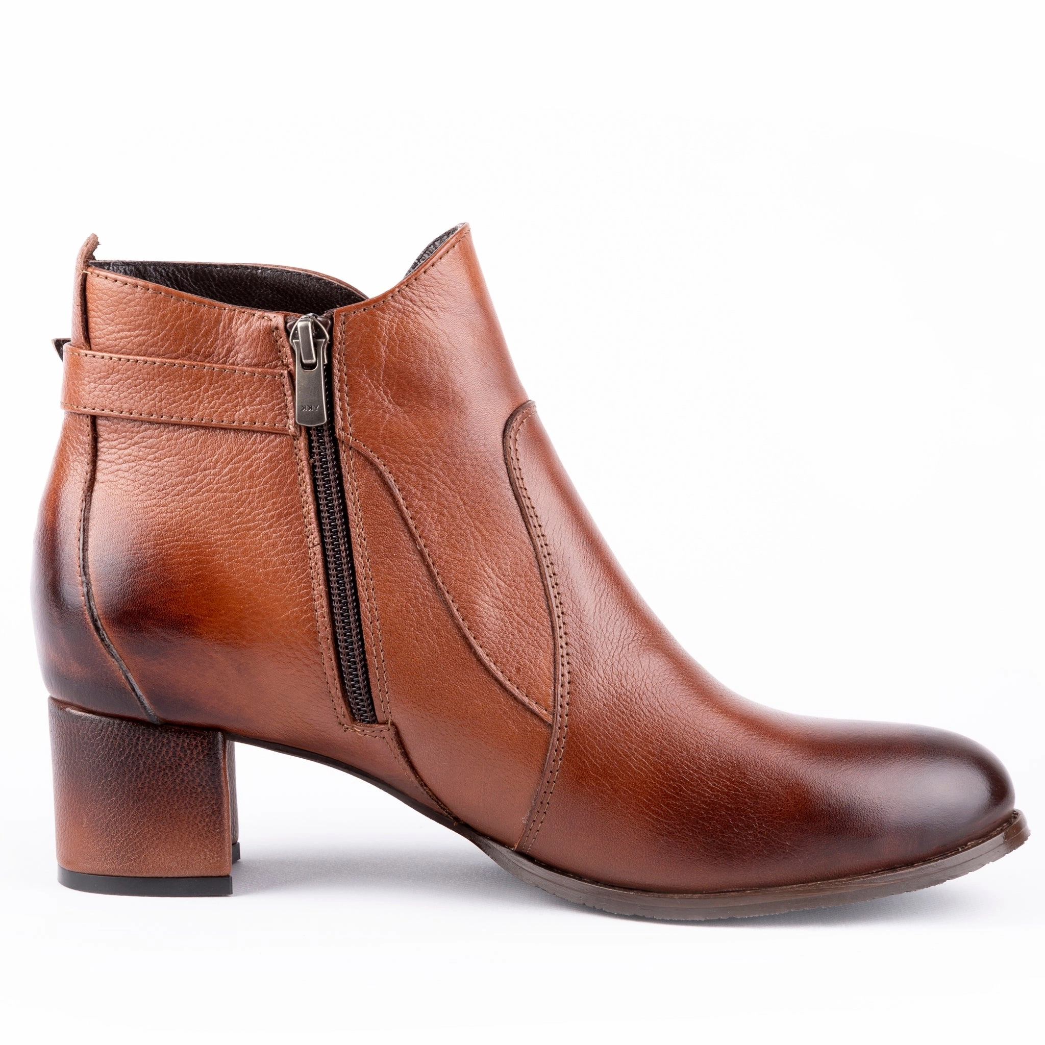 Rigel - Kitten Heels Ankle Leather Booties Tobaccco
