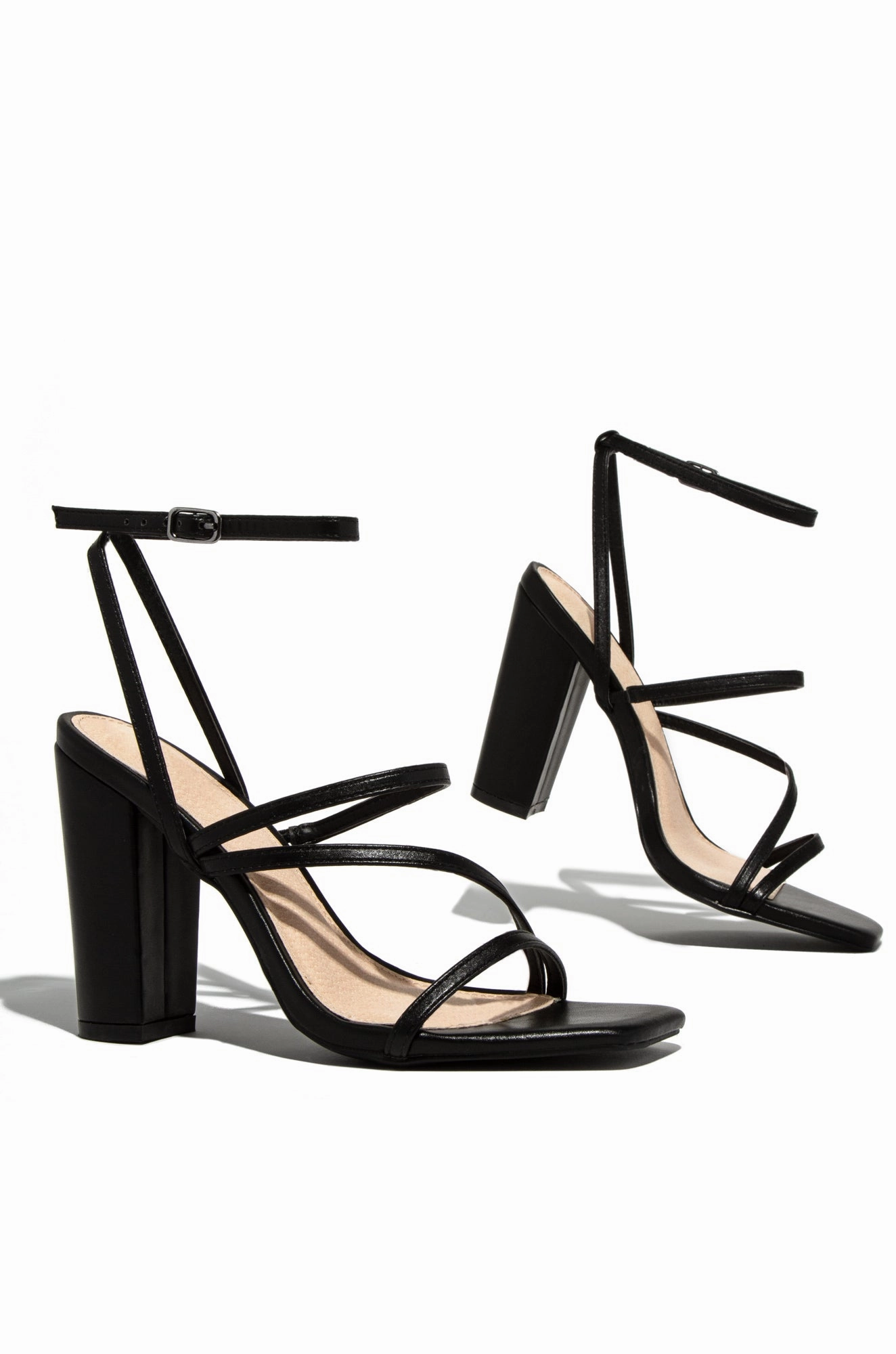 Saturday Night Strappy Block Heels - Black