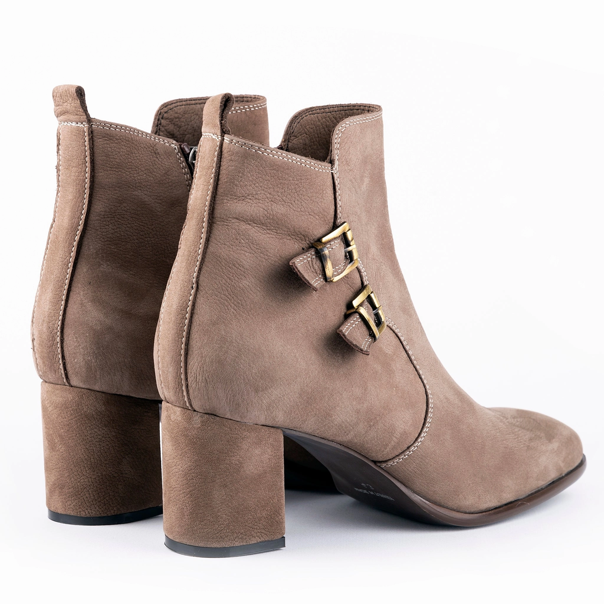 Scorpius - Double Belted Ankle Leather Booties Beige