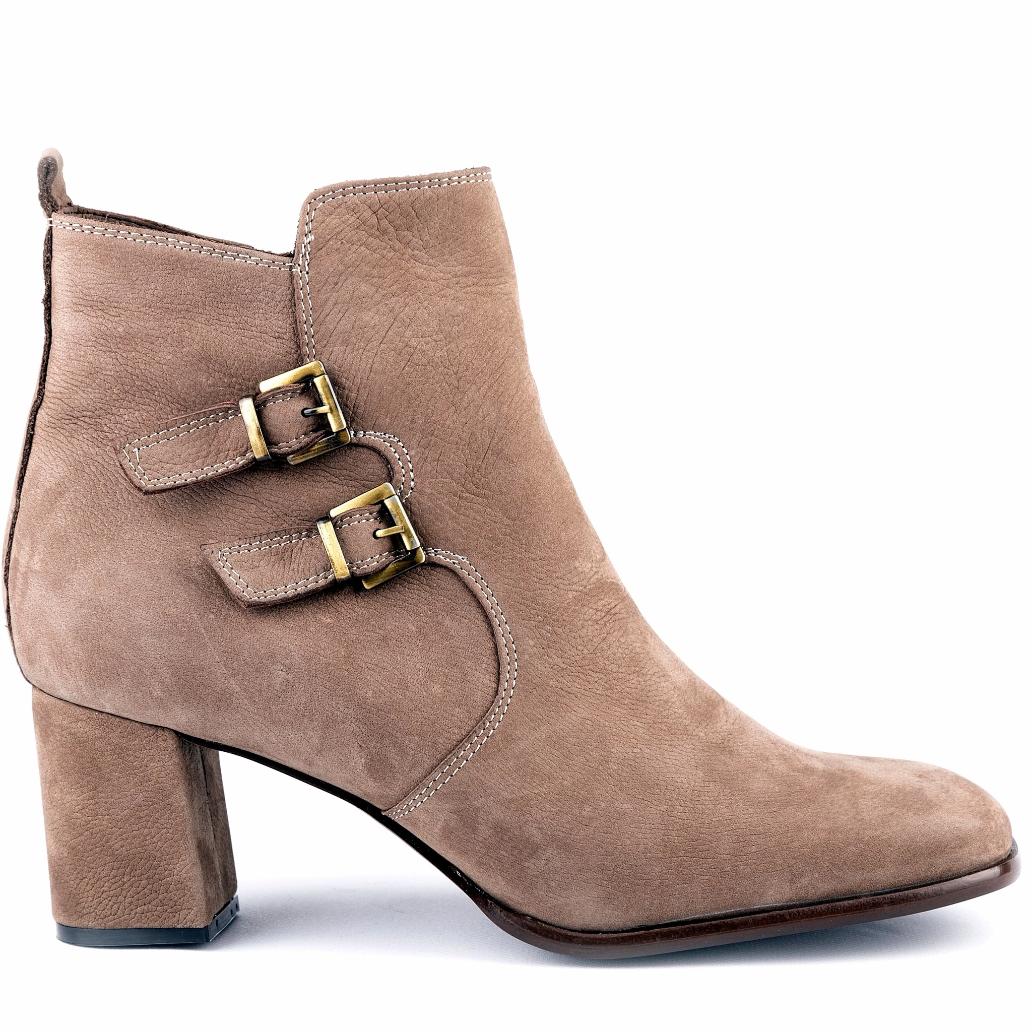 Scorpius - Double Belted Ankle Leather Booties Beige