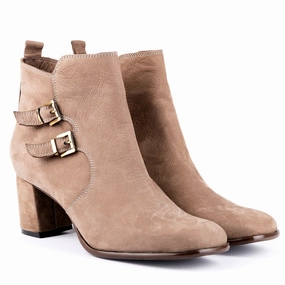Scorpius - Double Belted Ankle Leather Booties Beige