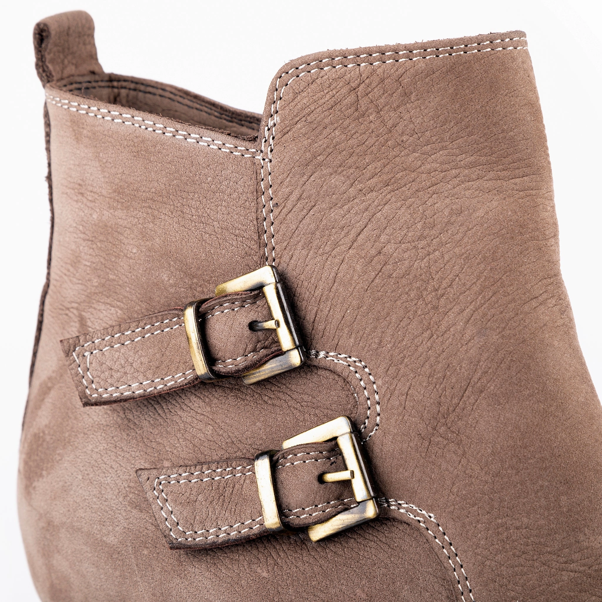 Scorpius - Double Belted Ankle Leather Booties Beige