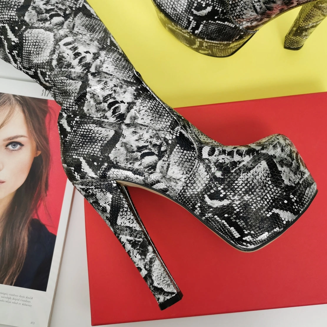 Snake Print Design Knee High Boots