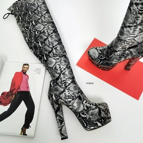 Snake Print Design Knee High Boots